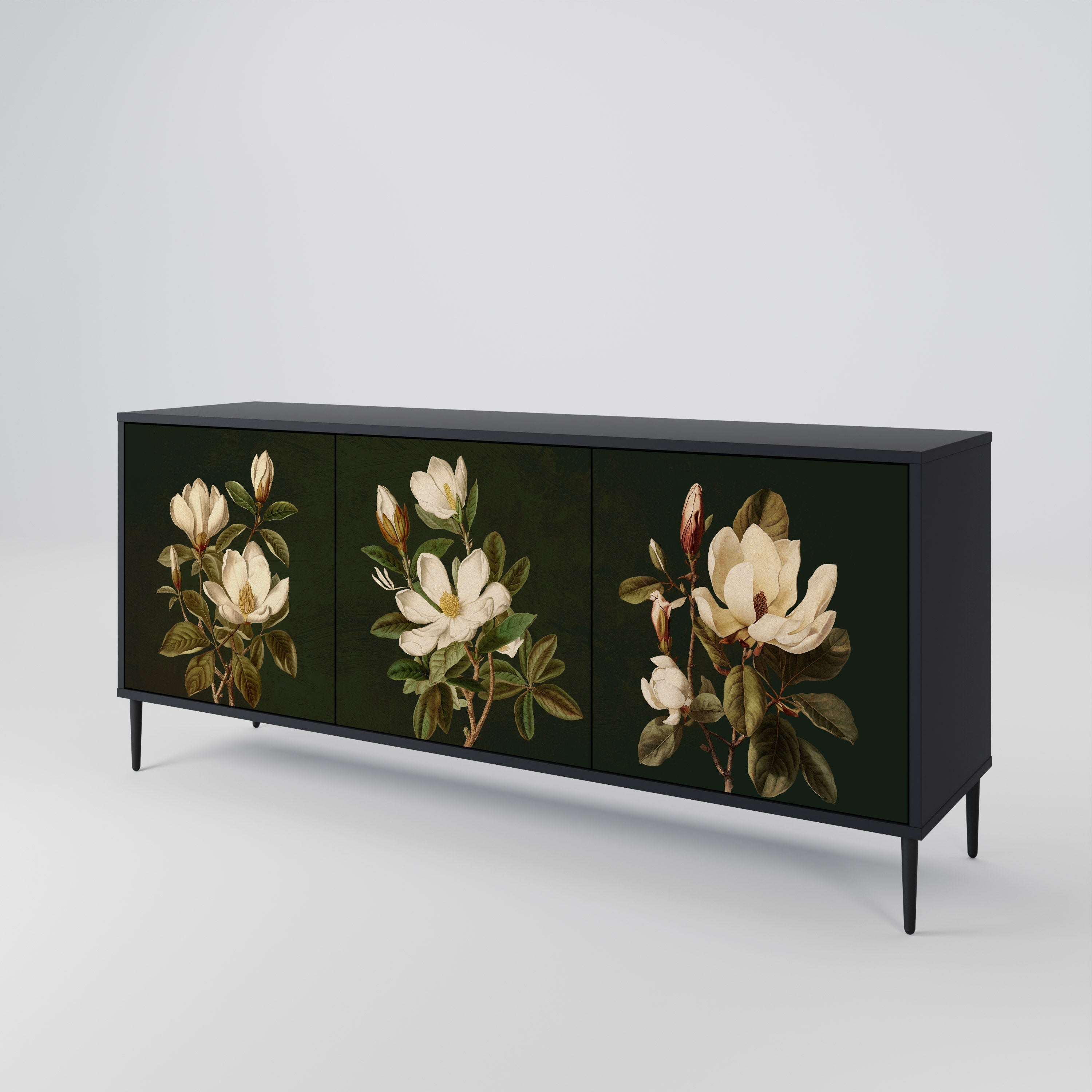 Buffet 3 portes FLORAL NOIR finition noire