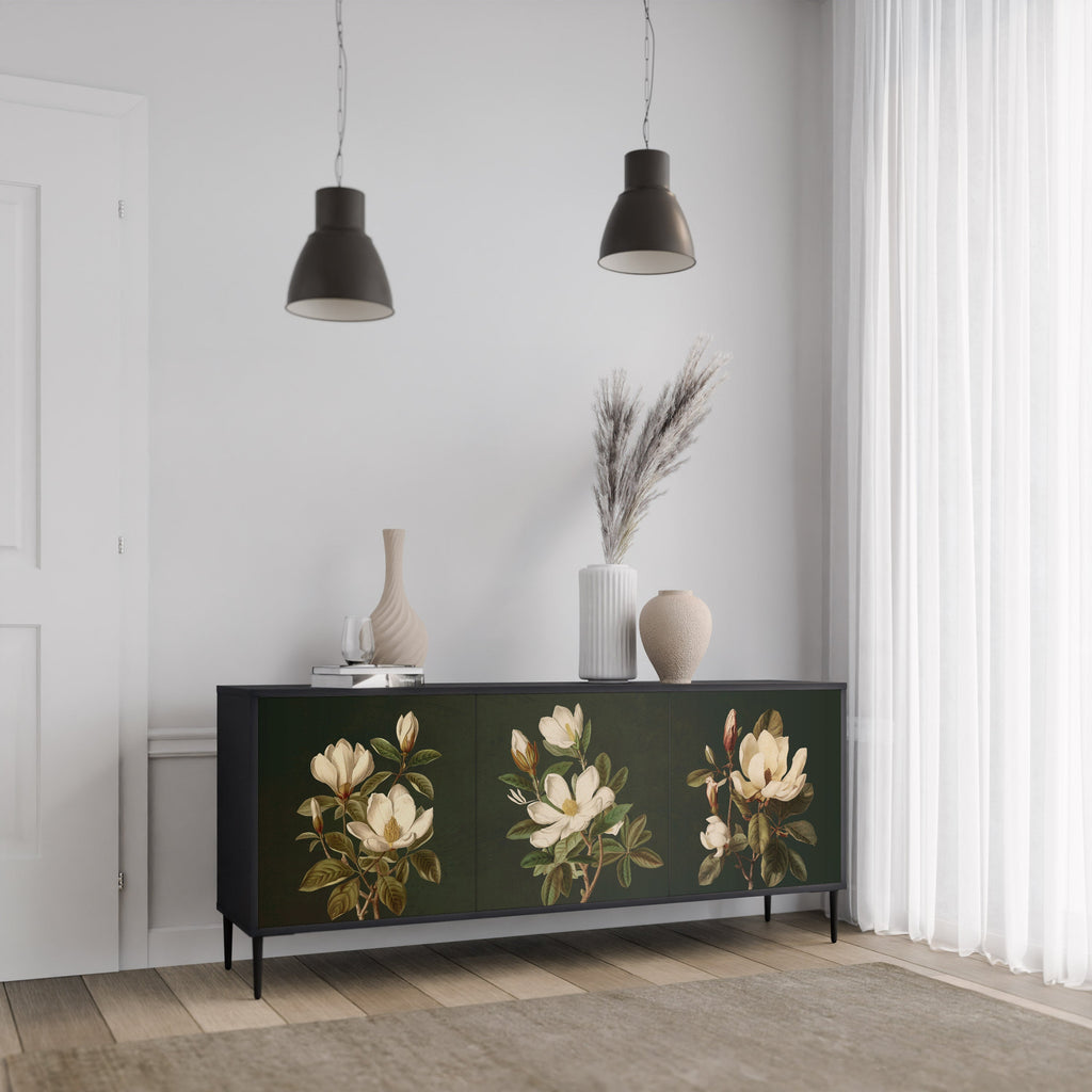 Buffet 3 portes FLORAL NOIR finition noire