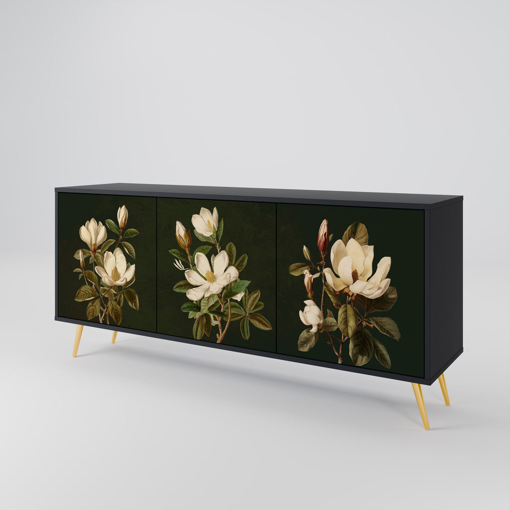 Buffet 3 portes FLORAL NOIR finition noire