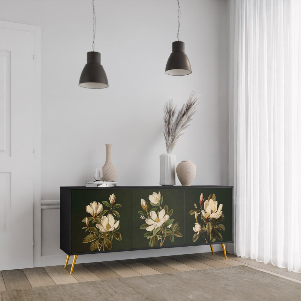 Buffet 3 portes FLORAL NOIR finition noire