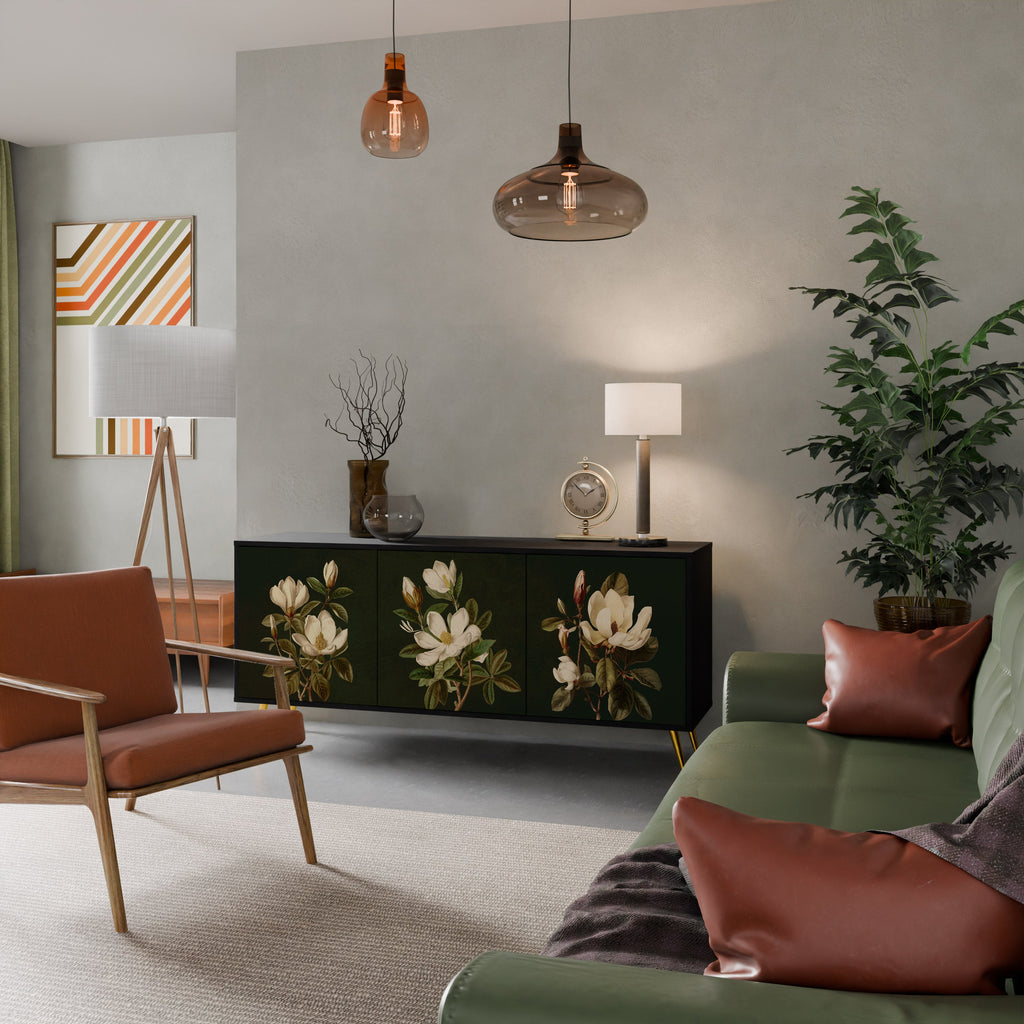 Buffet 3 portes FLORAL NOIR finition noire