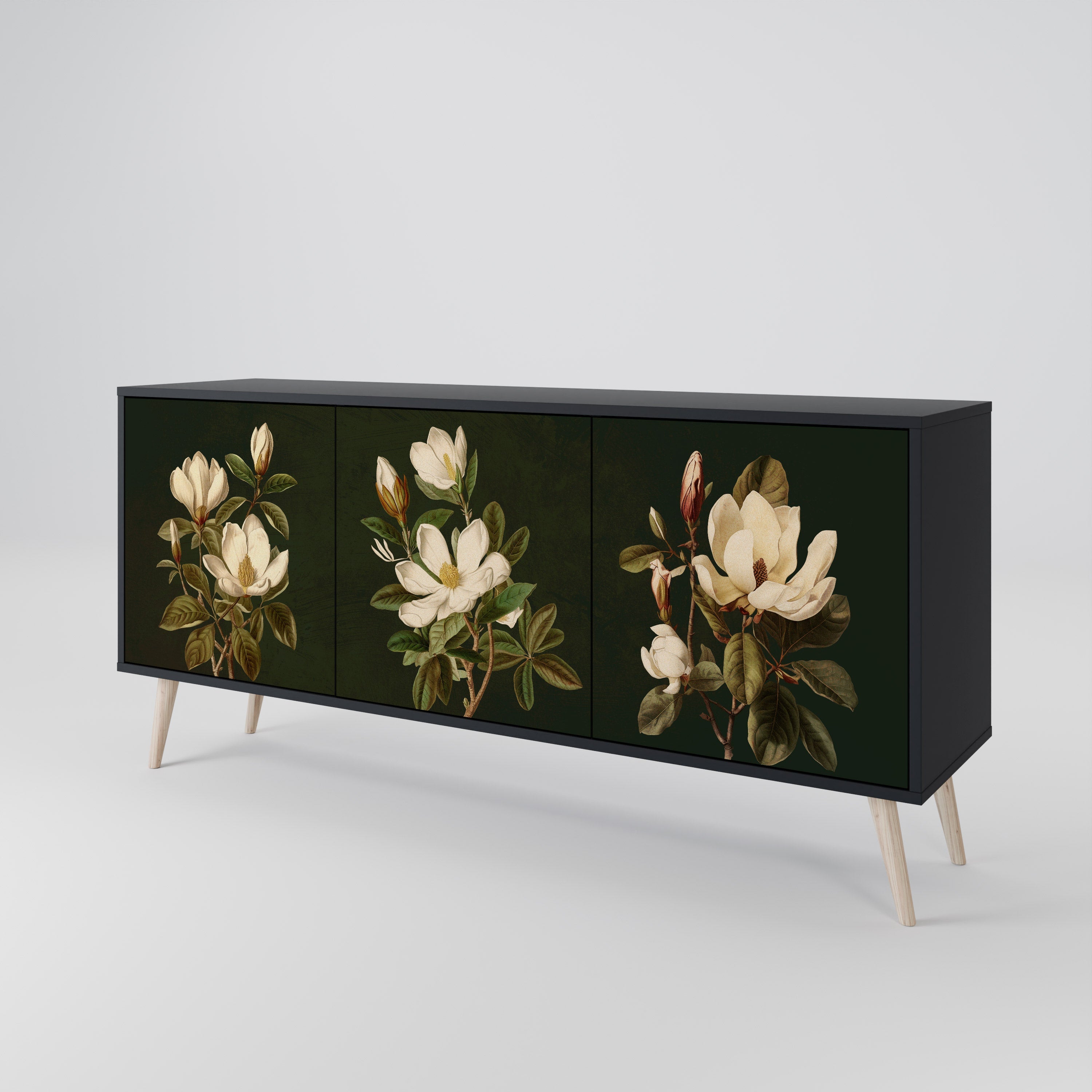 Buffet 3 portes FLORAL NOIR finition noire