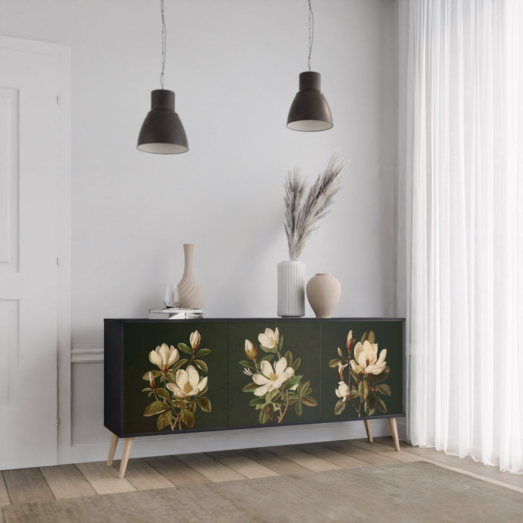 Buffet 3 portes FLORAL NOIR finition noire
