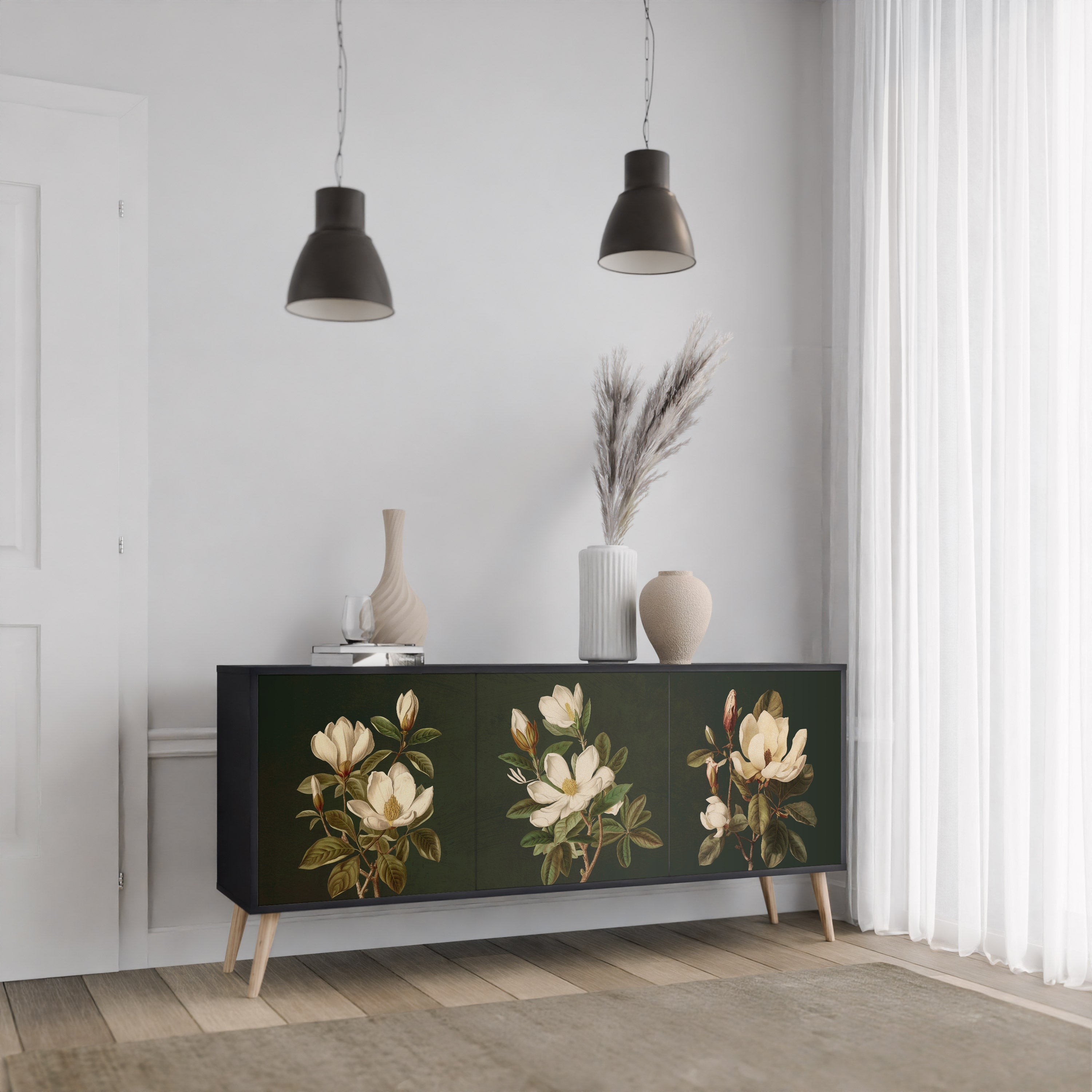 Buffet 3 portes FLORAL NOIR finition noire