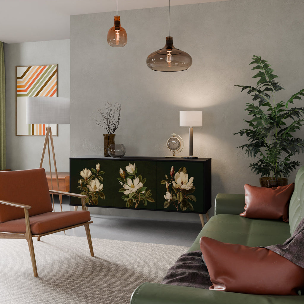 Buffet 3 portes FLORAL NOIR finition noire