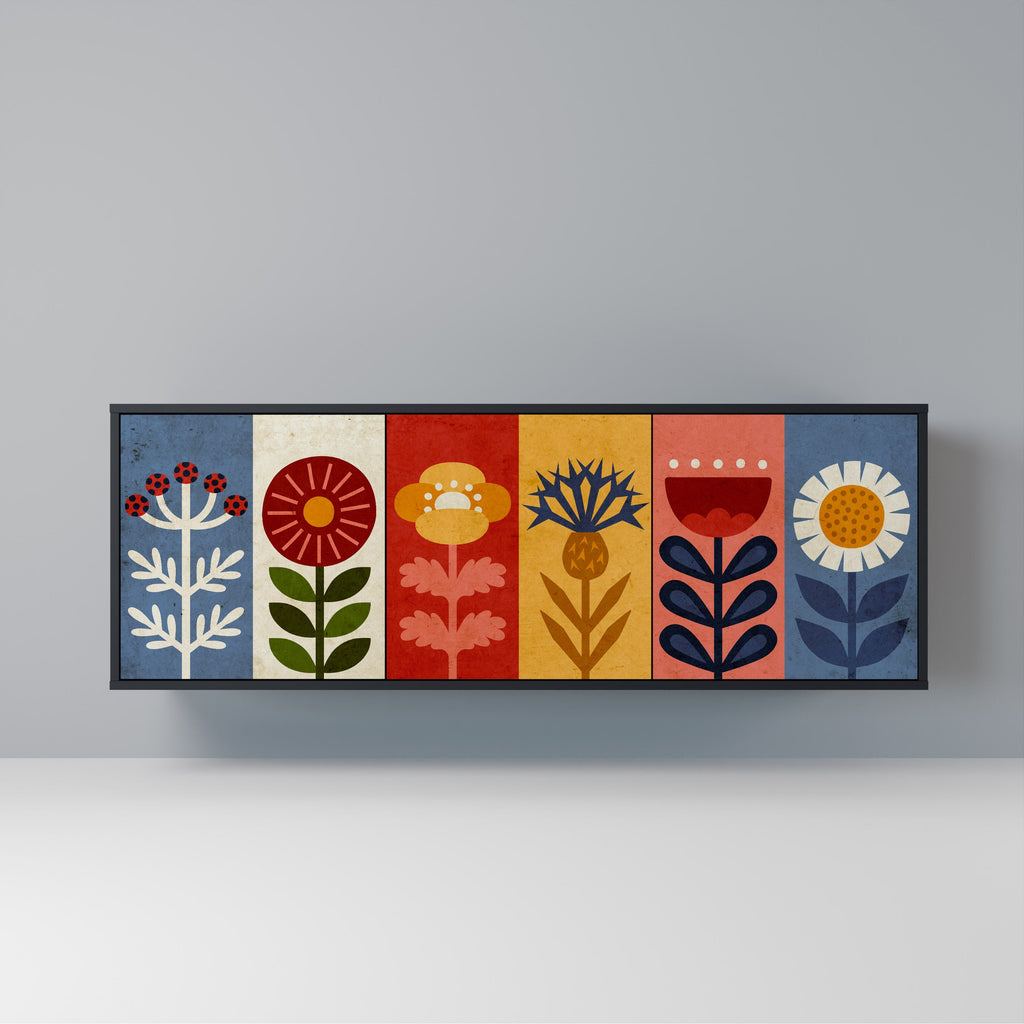 Buffet 3 portes SCANDIC FLOWERET finition noire