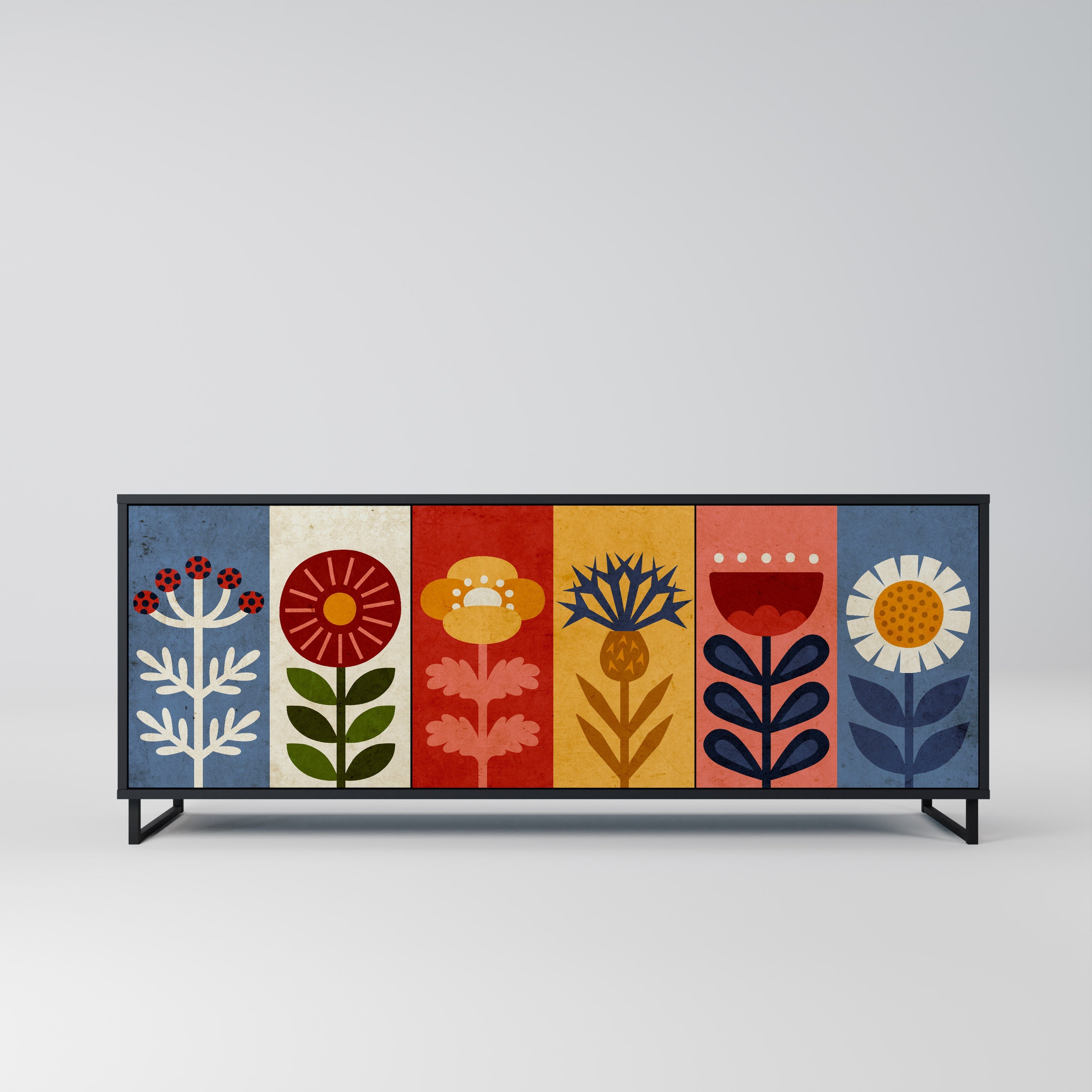 Buffet 3 portes SCANDIC FLOWERET finition noire