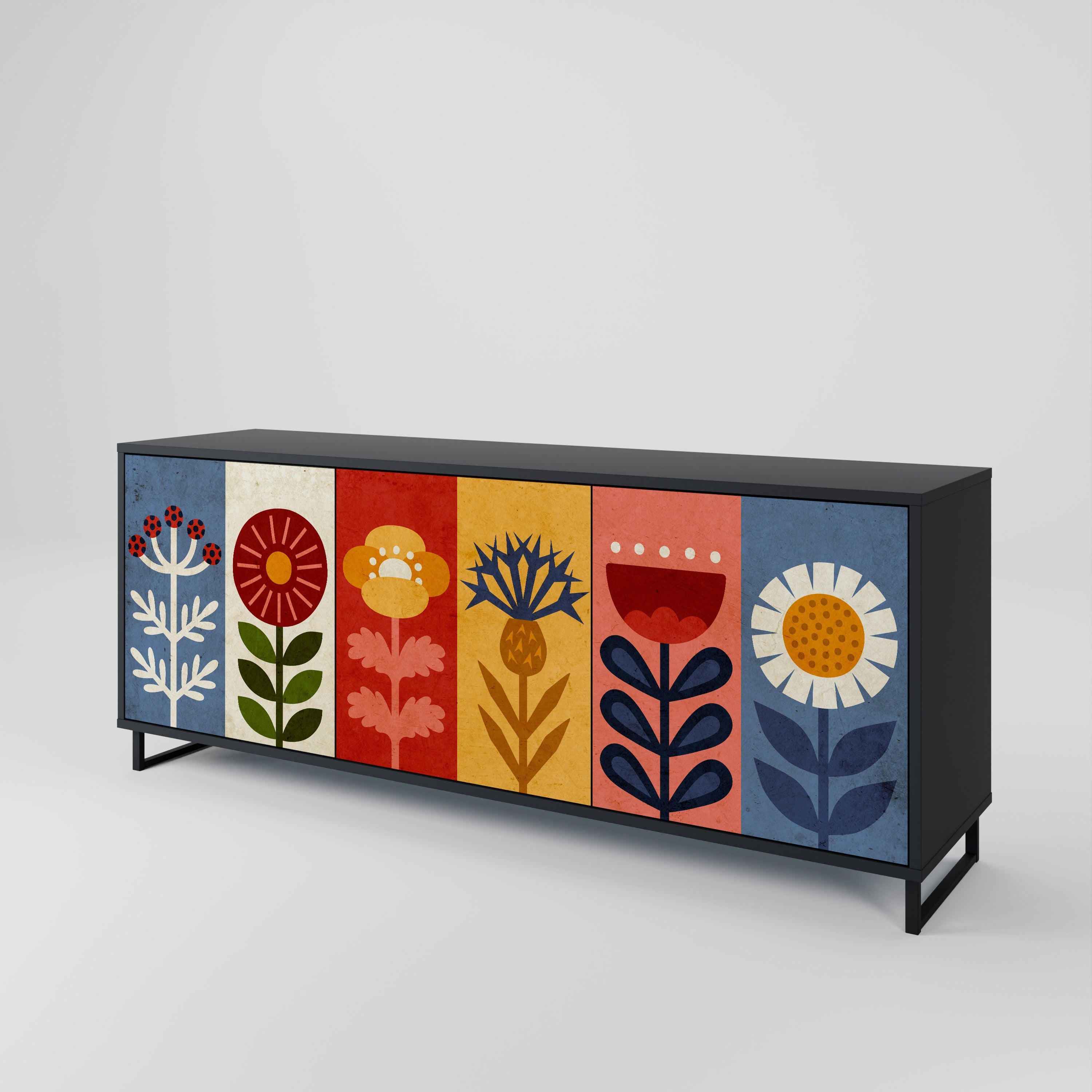 Buffet 3 portes SCANDIC FLOWERET finition noire