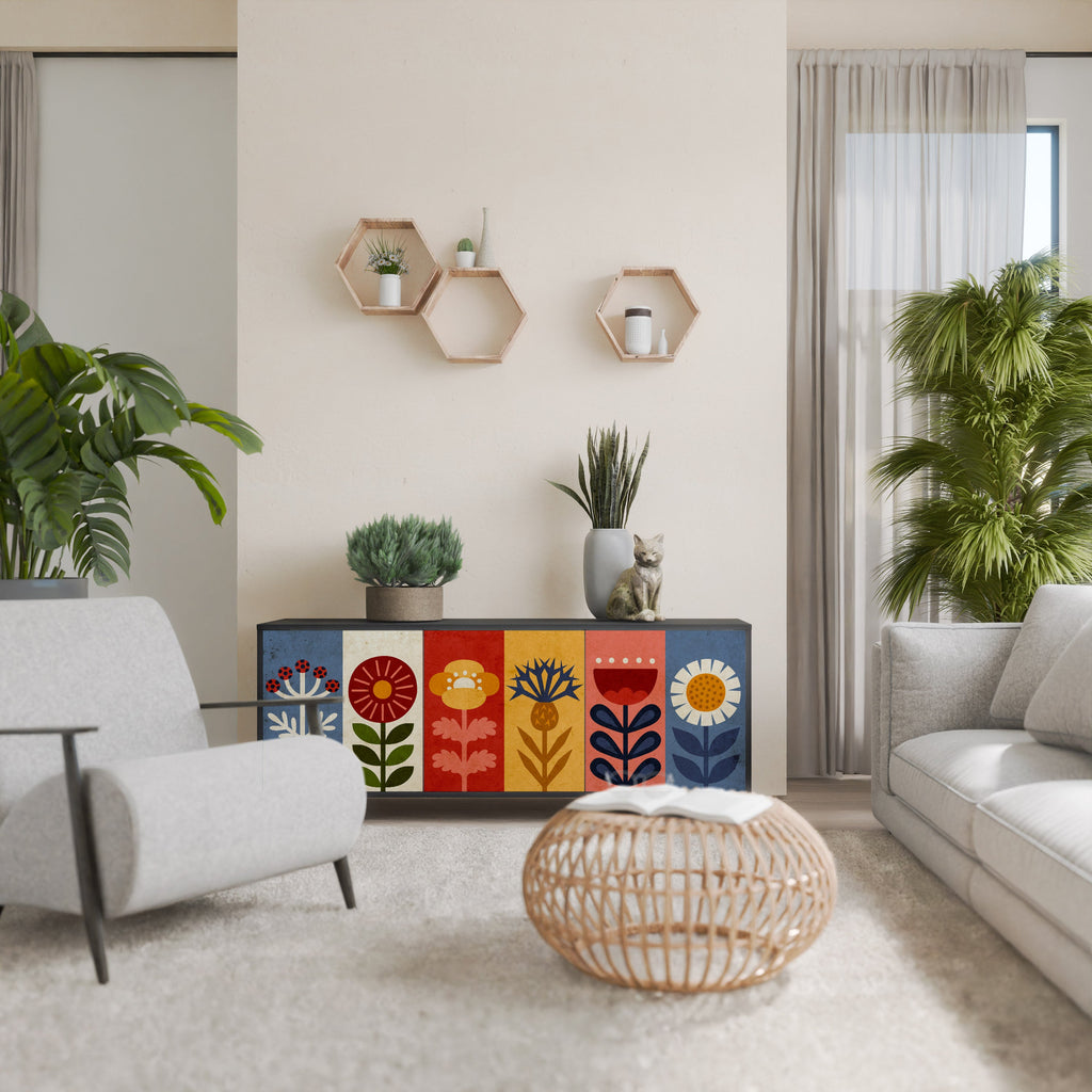 Buffet 3 portes SCANDIC FLOWERET finition noire