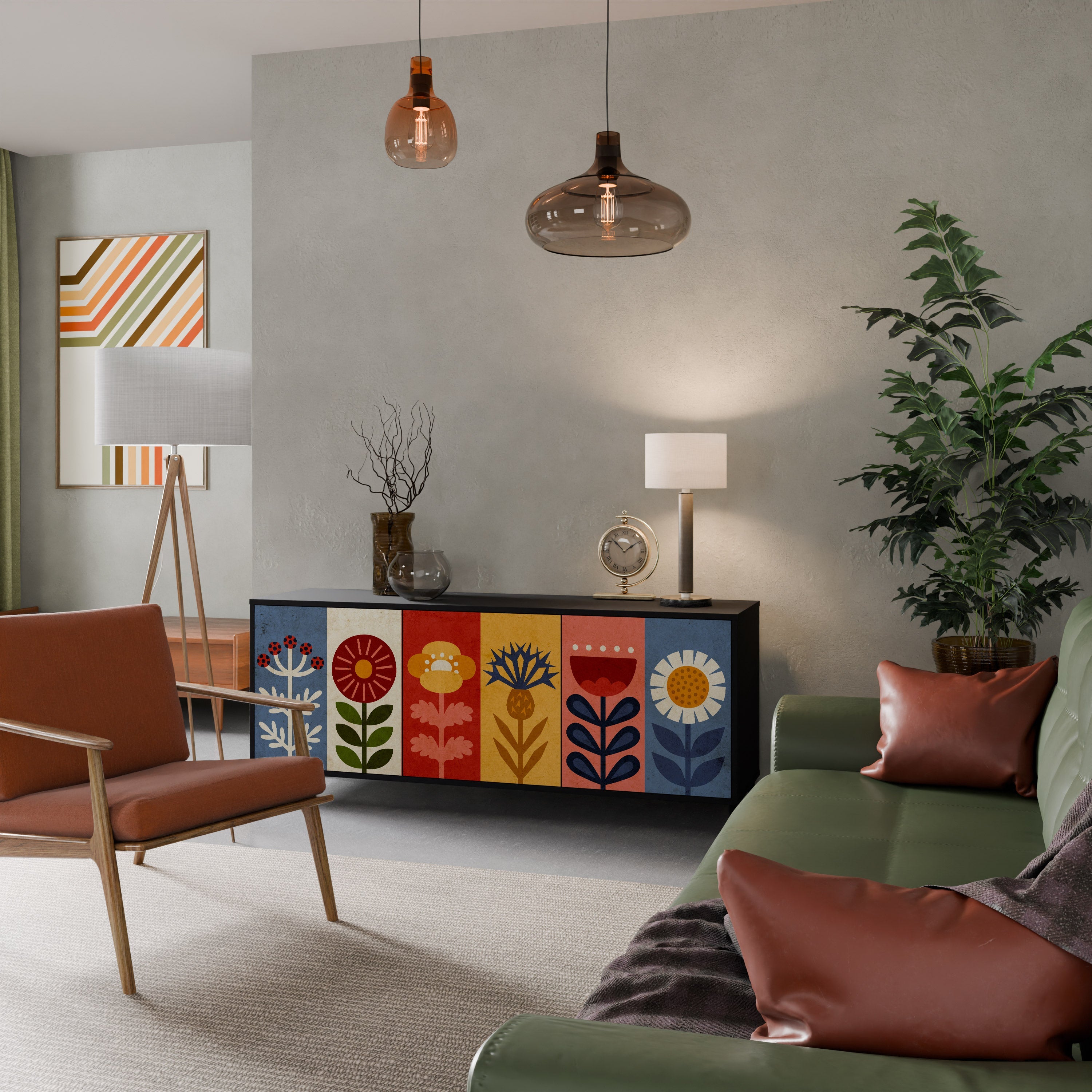 Buffet 3 portes SCANDIC FLOWERET finition noire