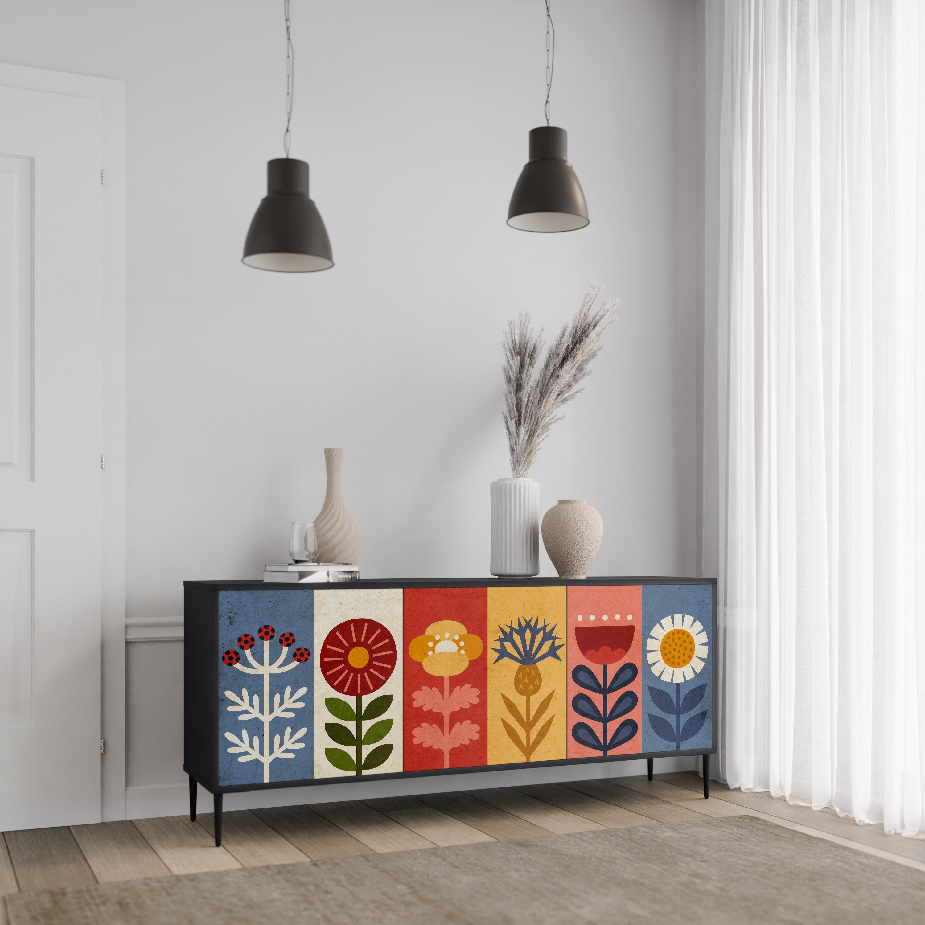 Buffet 3 portes SCANDIC FLOWERET finition noire