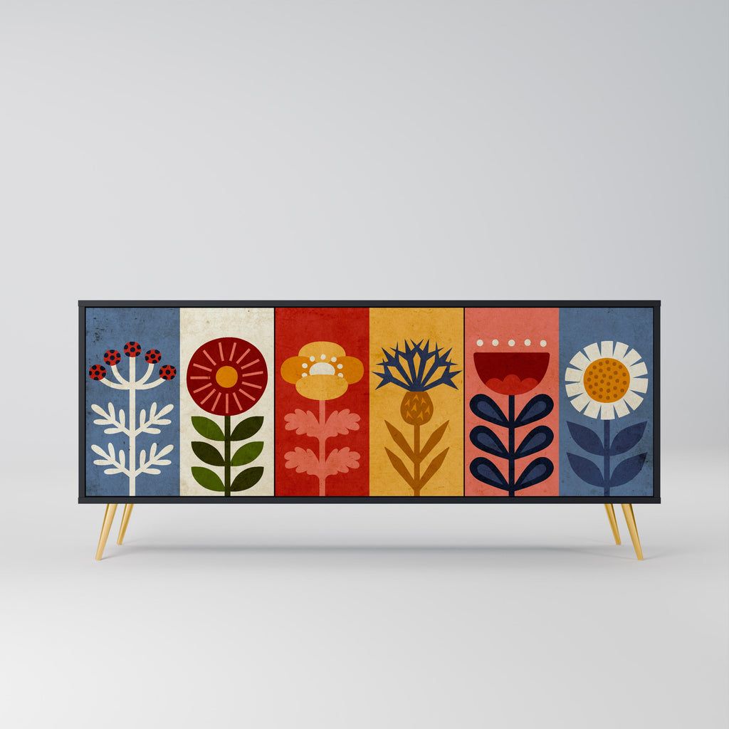 Buffet 3 portes SCANDIC FLOWERET finition noire