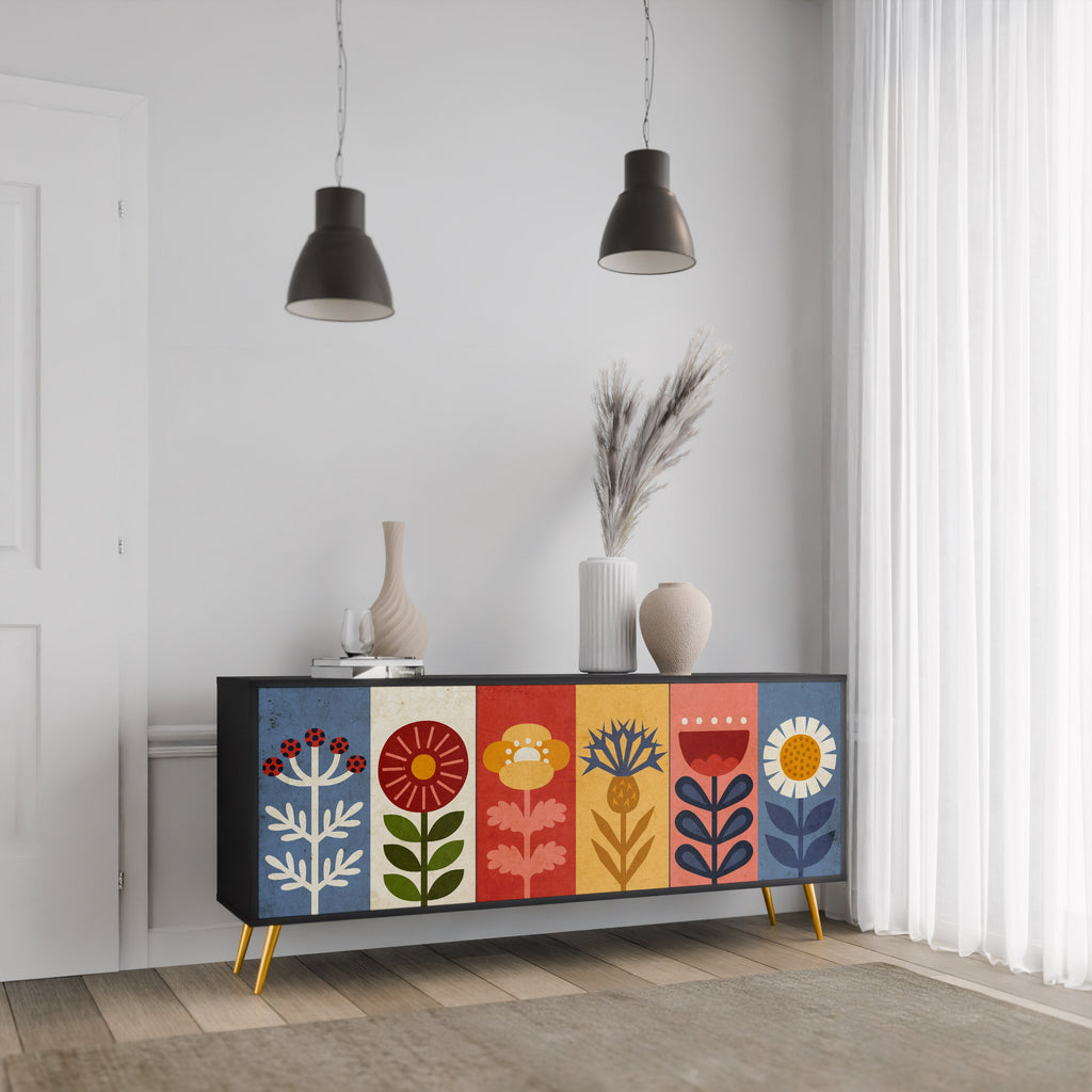 Buffet 3 portes SCANDIC FLOWERET finition noire