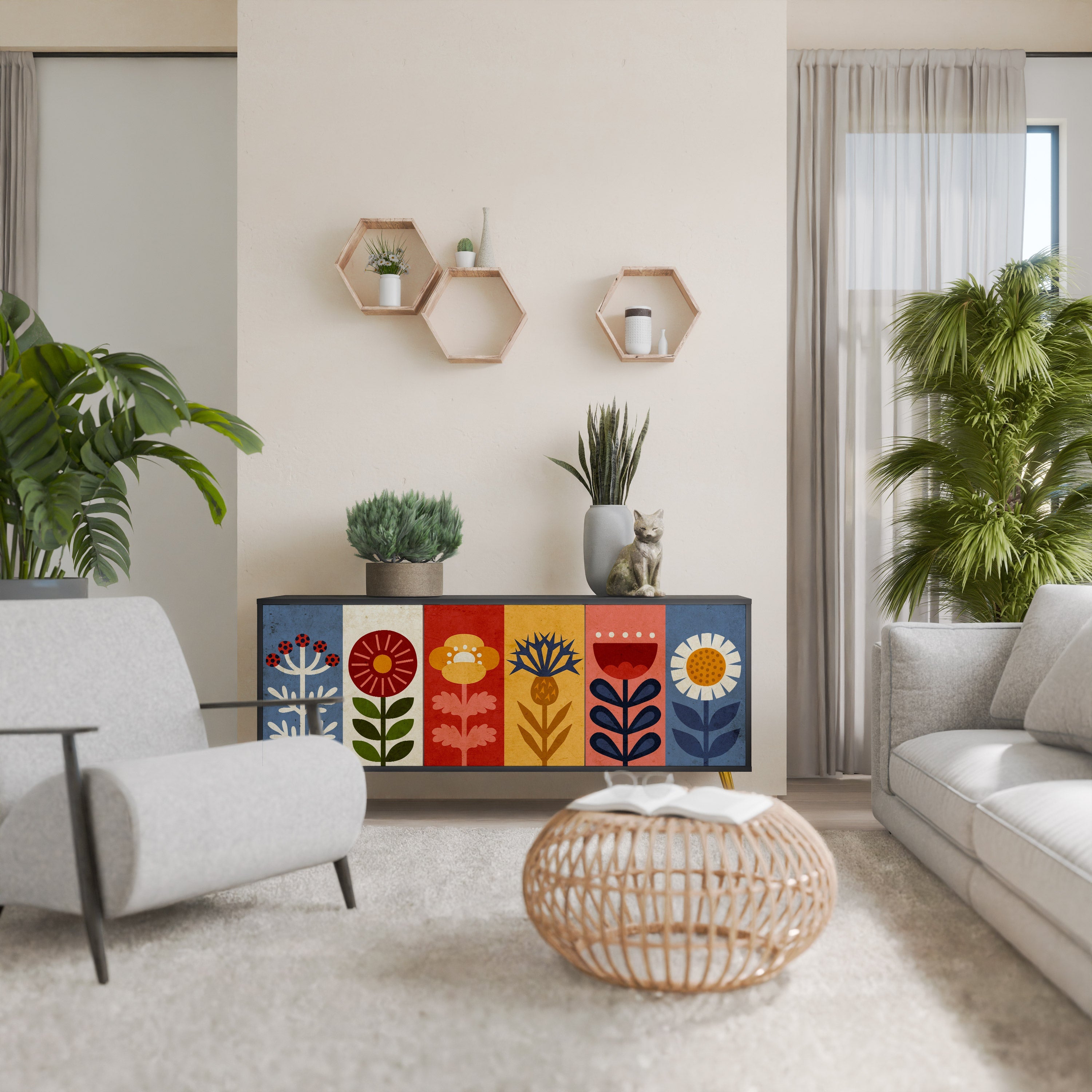 Buffet 3 portes SCANDIC FLOWERET finition noire