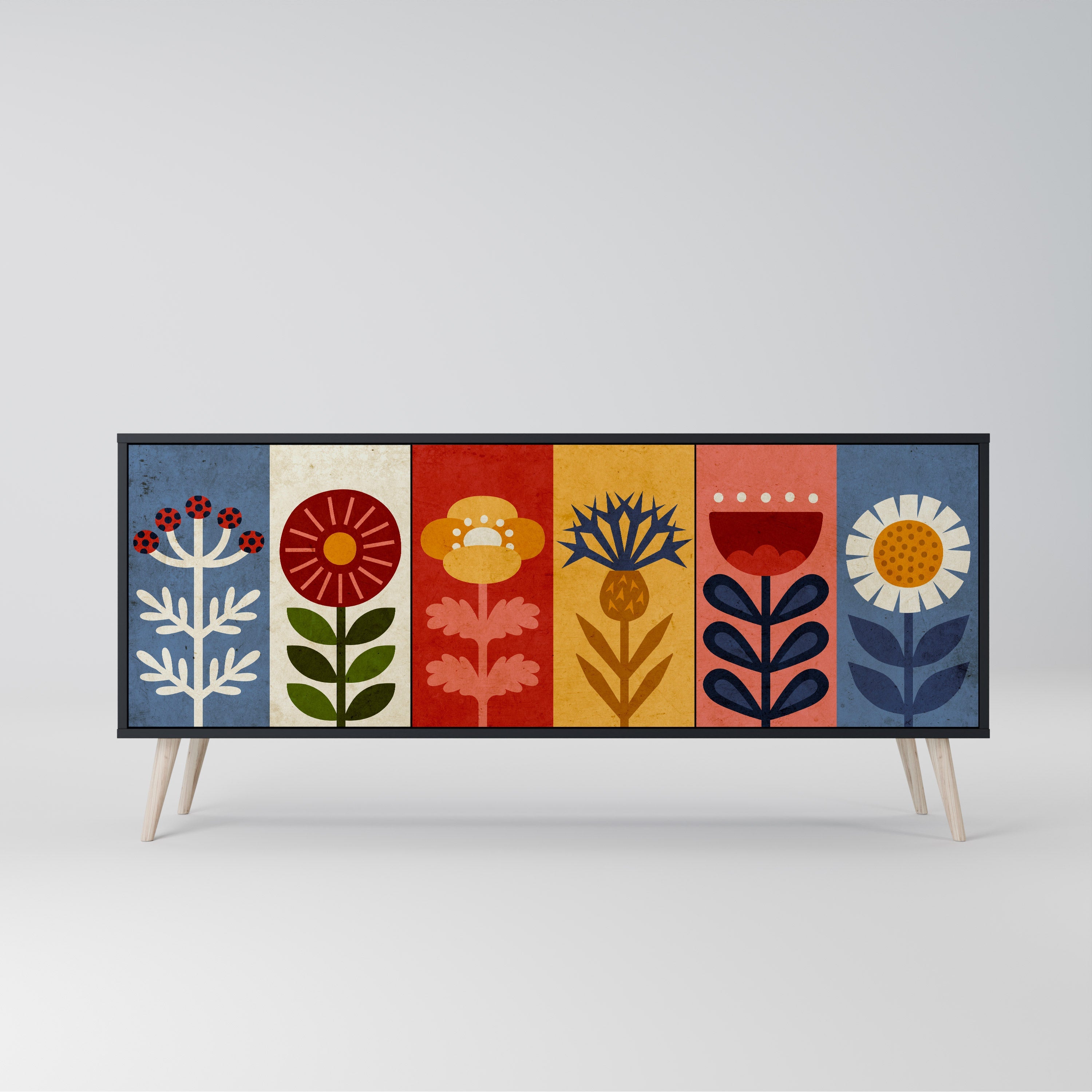 Buffet 3 portes SCANDIC FLOWERET finition noire