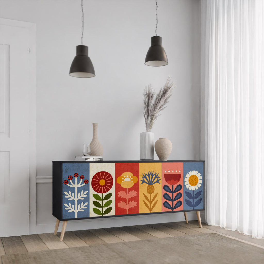 Buffet 3 portes SCANDIC FLOWERET finition noire