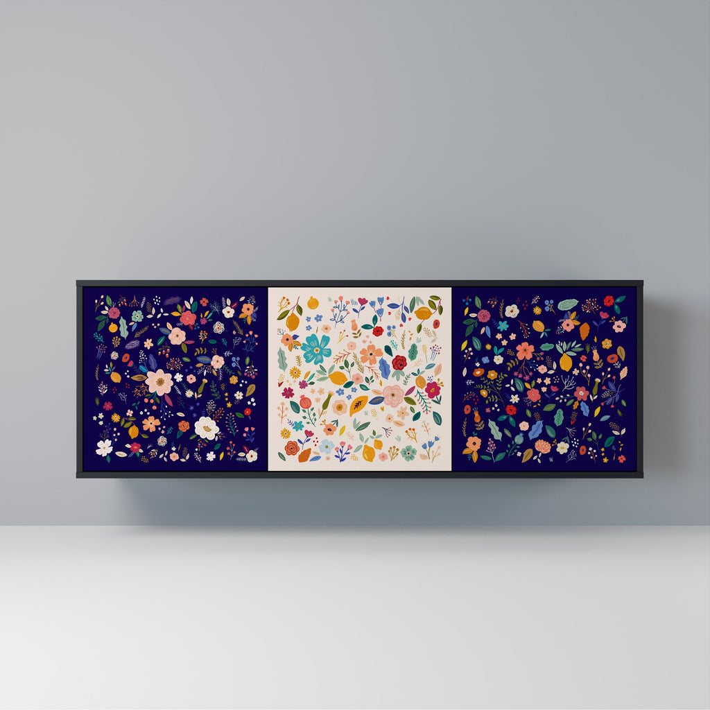 Buffet 3 portes FLORAL COMBINATION en finition noire