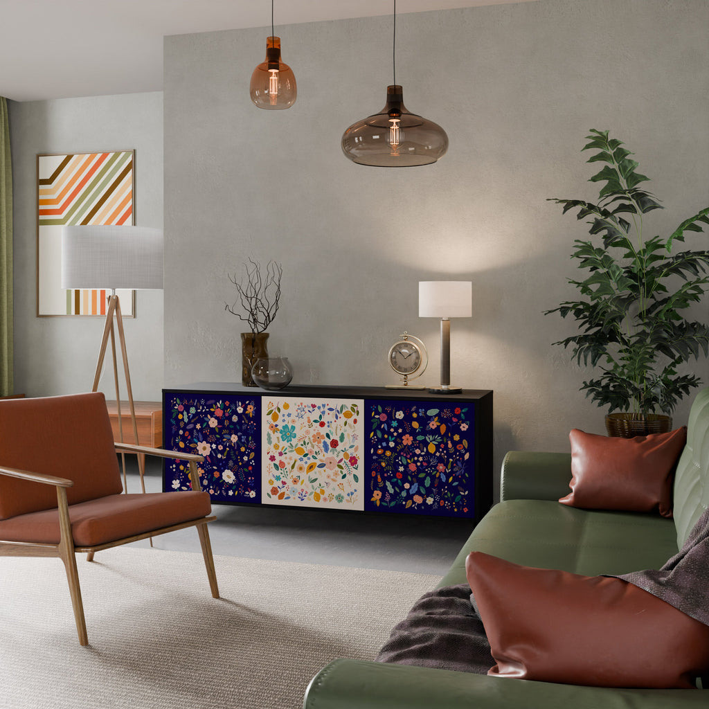 Buffet 3 portes FLORAL COMBINATION en finition noire