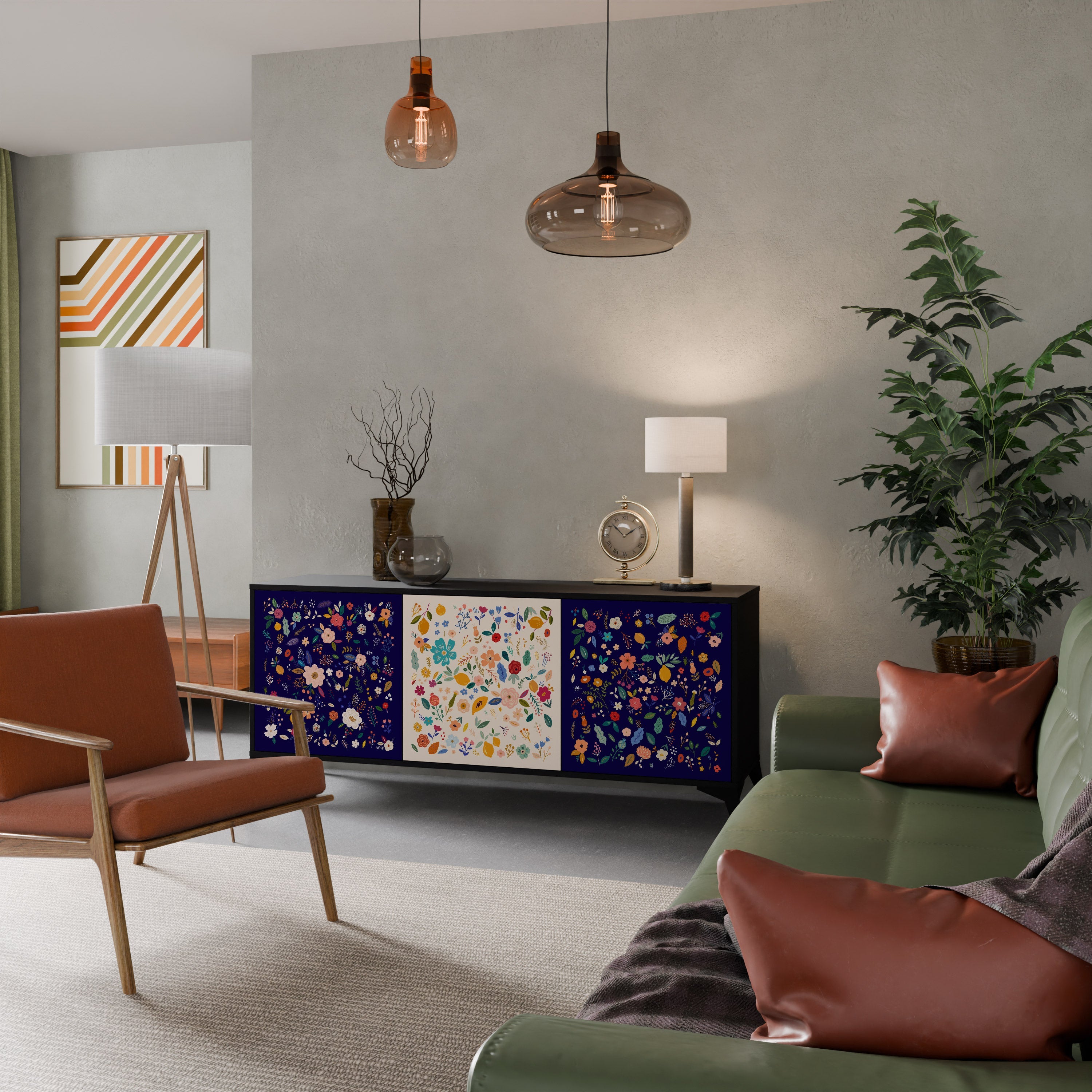 Buffet 3 portes FLORAL COMBINATION en finition noire