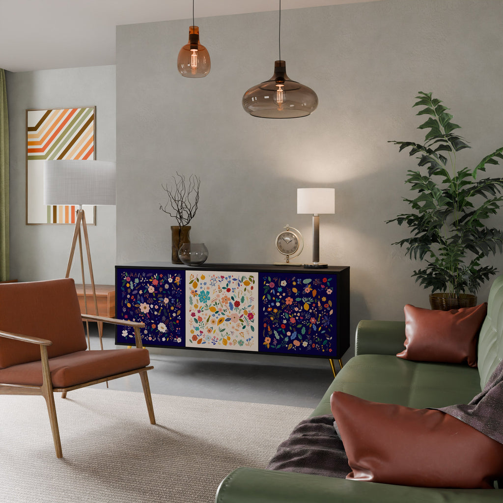 Buffet 3 portes FLORAL COMBINATION en finition noire