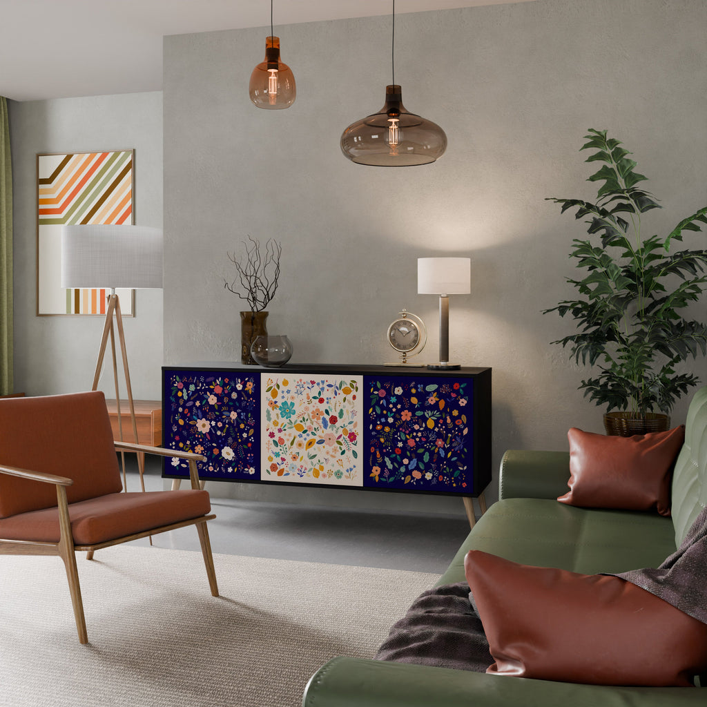 Buffet 3 portes FLORAL COMBINATION en finition noire