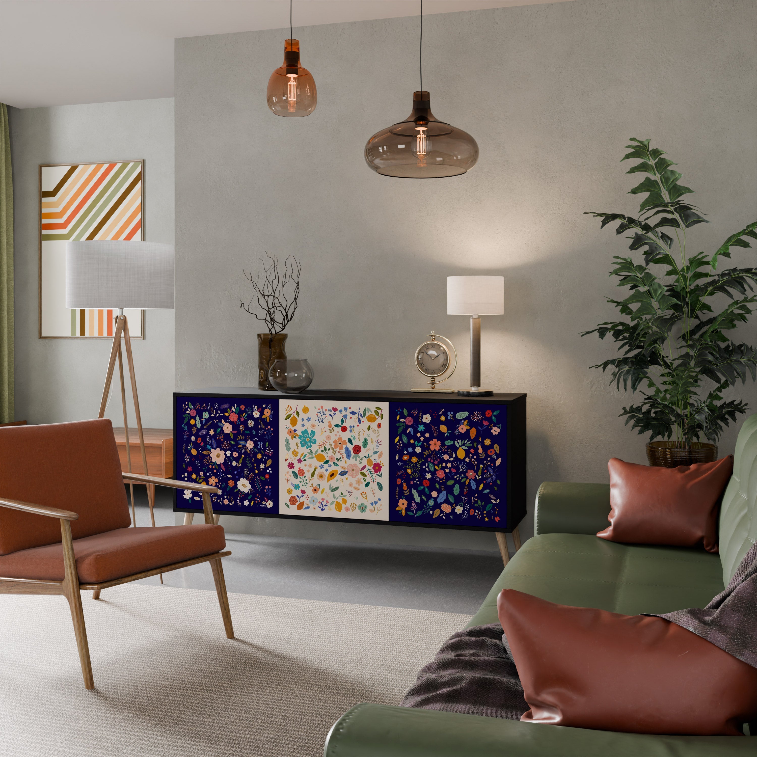 Buffet 3 portes FLORAL COMBINATION en finition noire