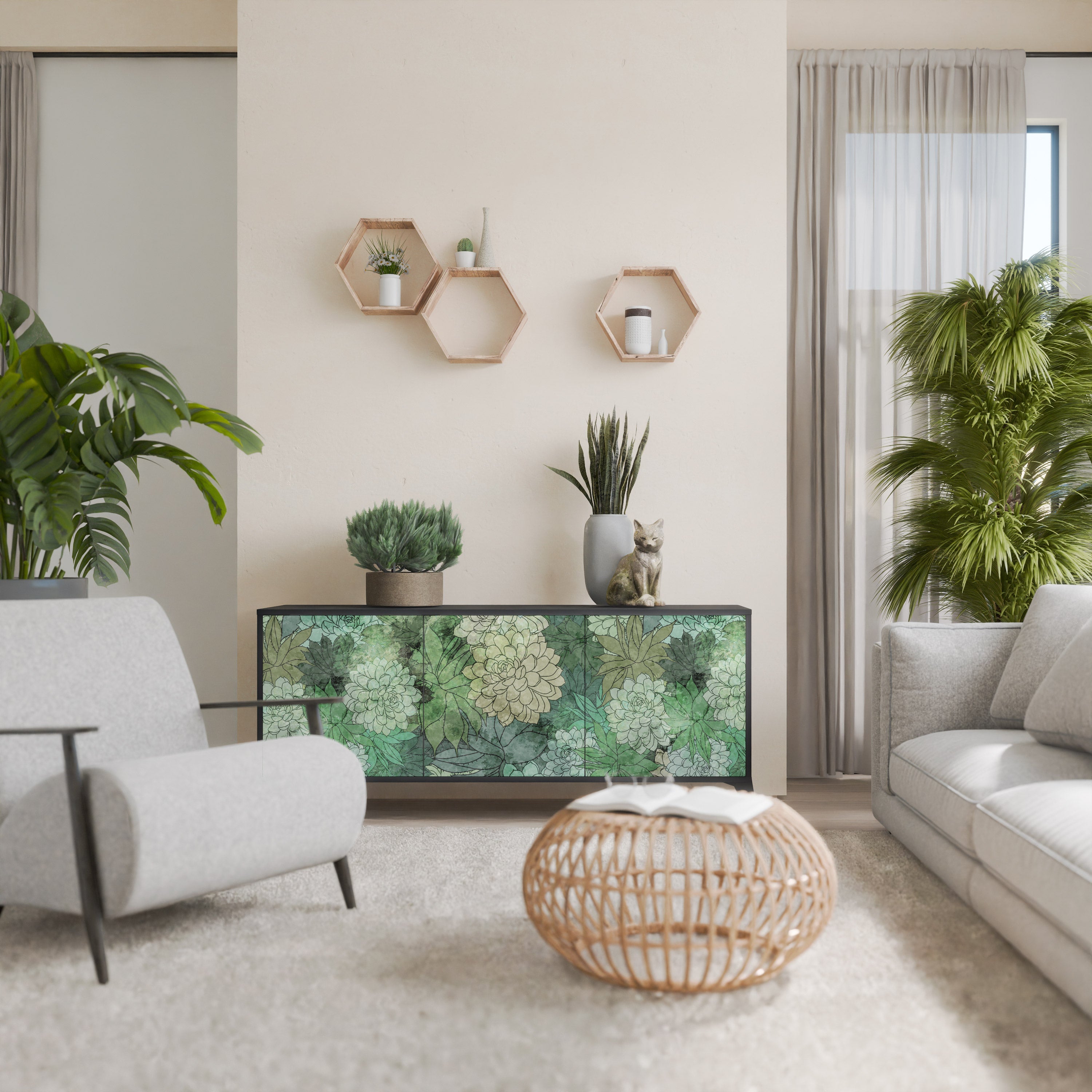 Buffet 3 portes SUCCULENT CLUSTER en finition noire