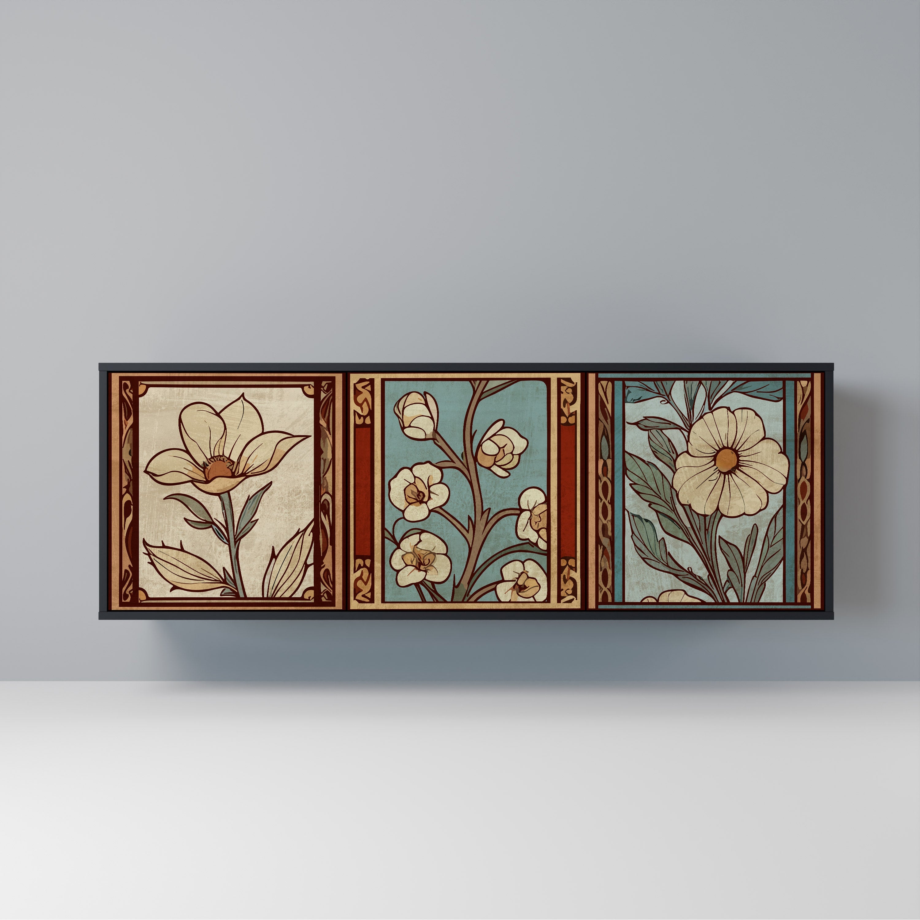 Buffet 3 portes TIMELESS FLORA finition noire