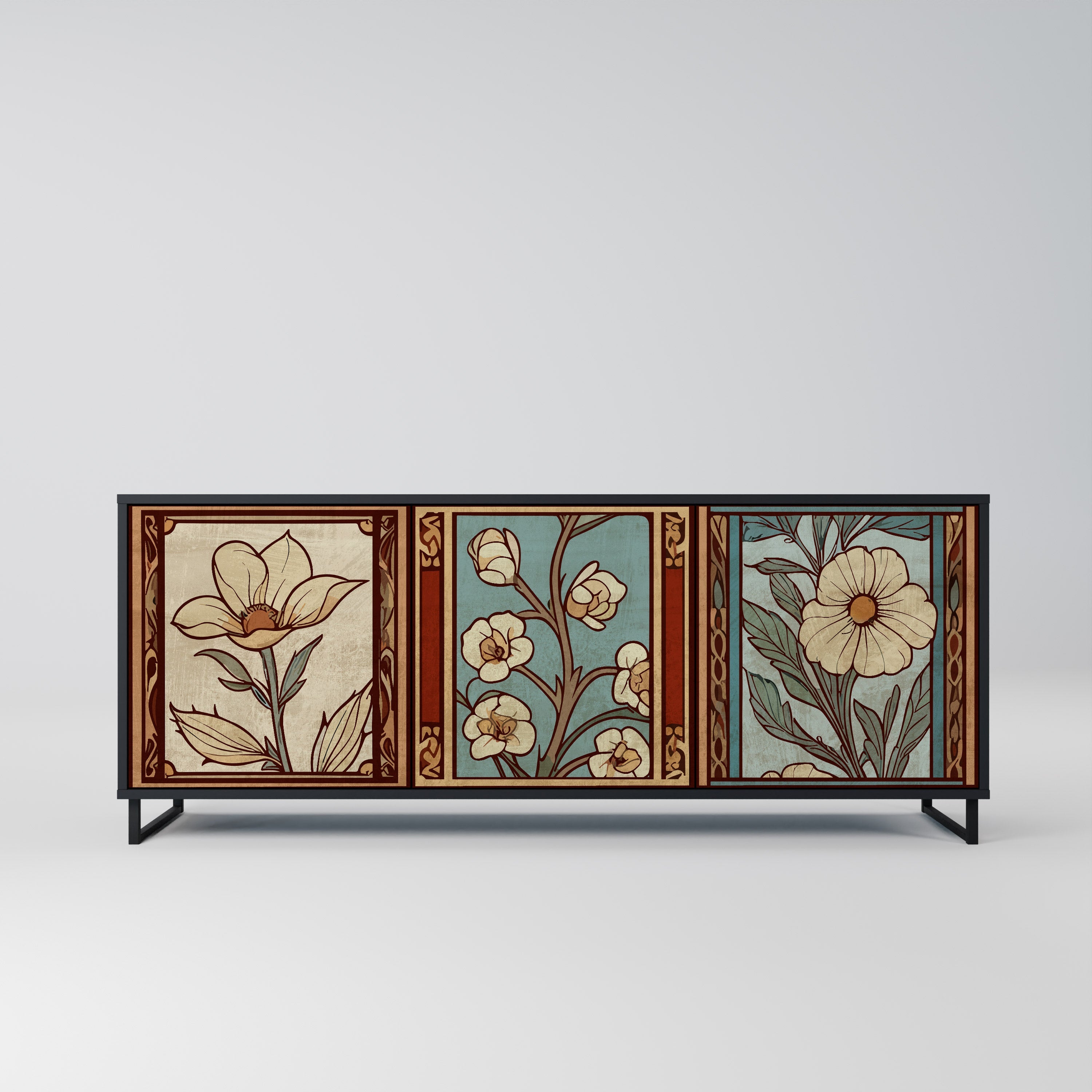 Buffet 3 portes TIMELESS FLORA finition noire