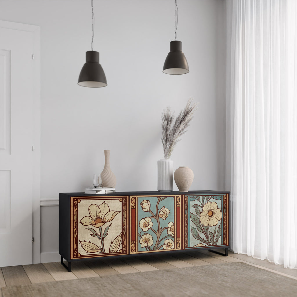 Buffet 3 portes TIMELESS FLORA finition noire