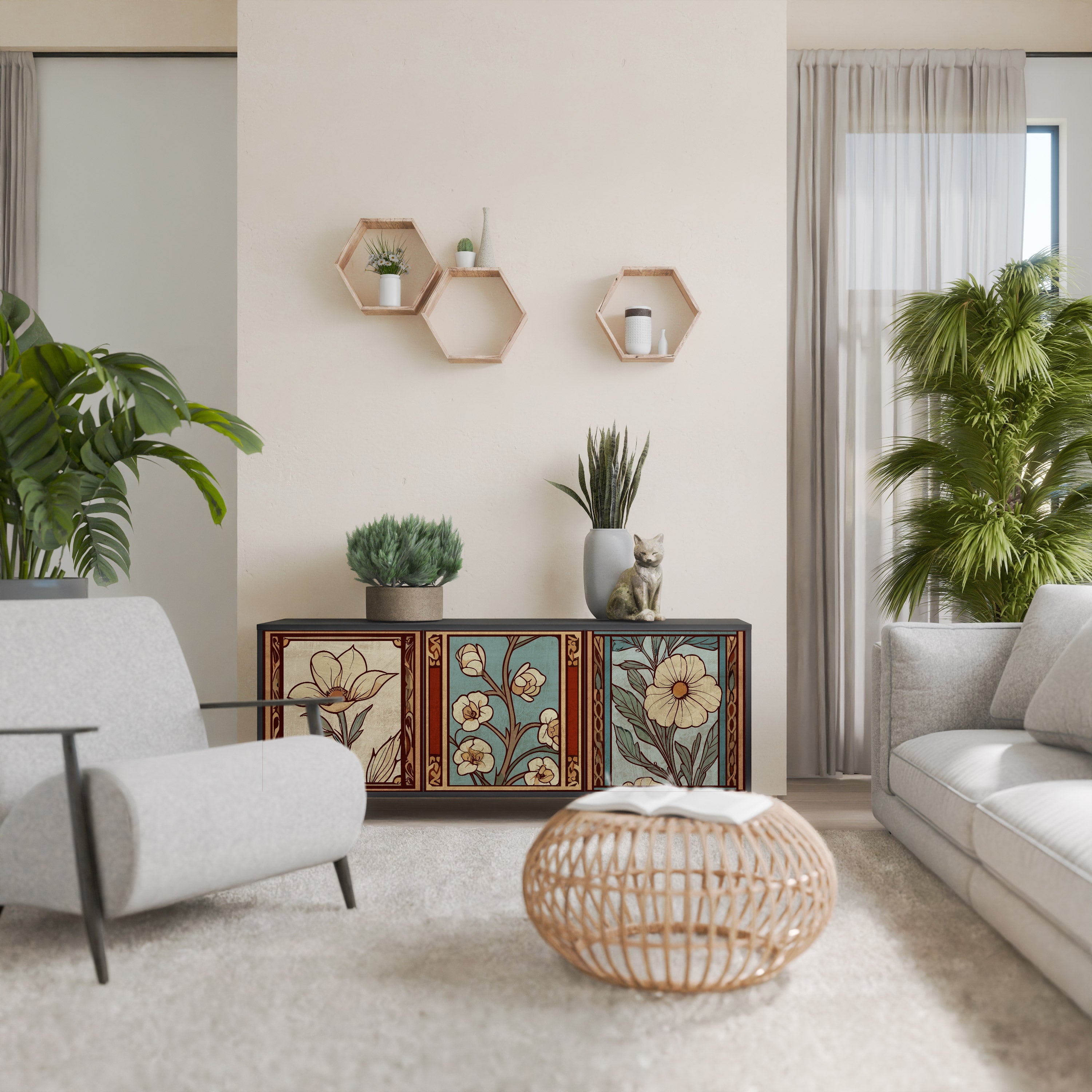 Buffet 3 portes TIMELESS FLORA finition noire