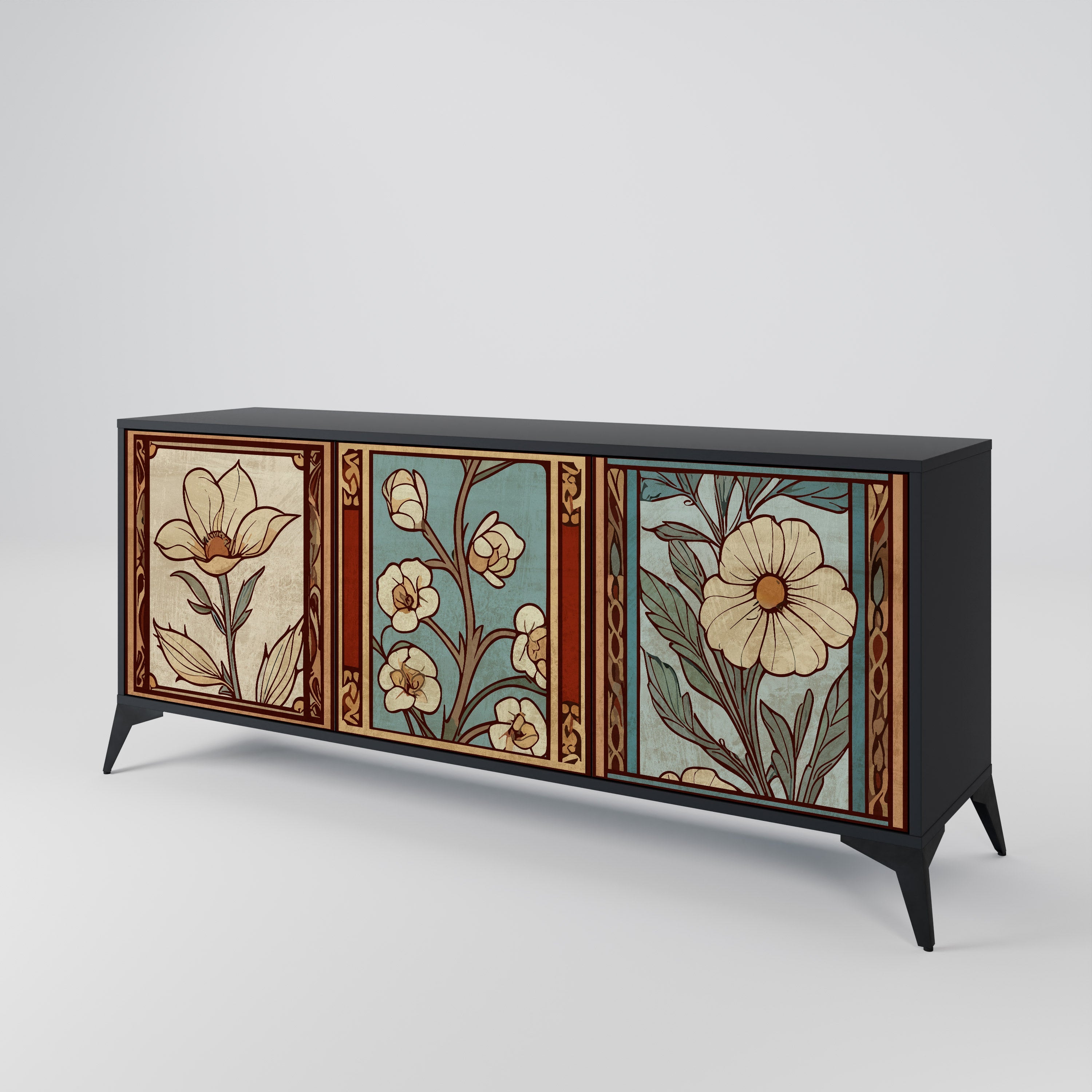 Buffet 3 portes TIMELESS FLORA finition noire
