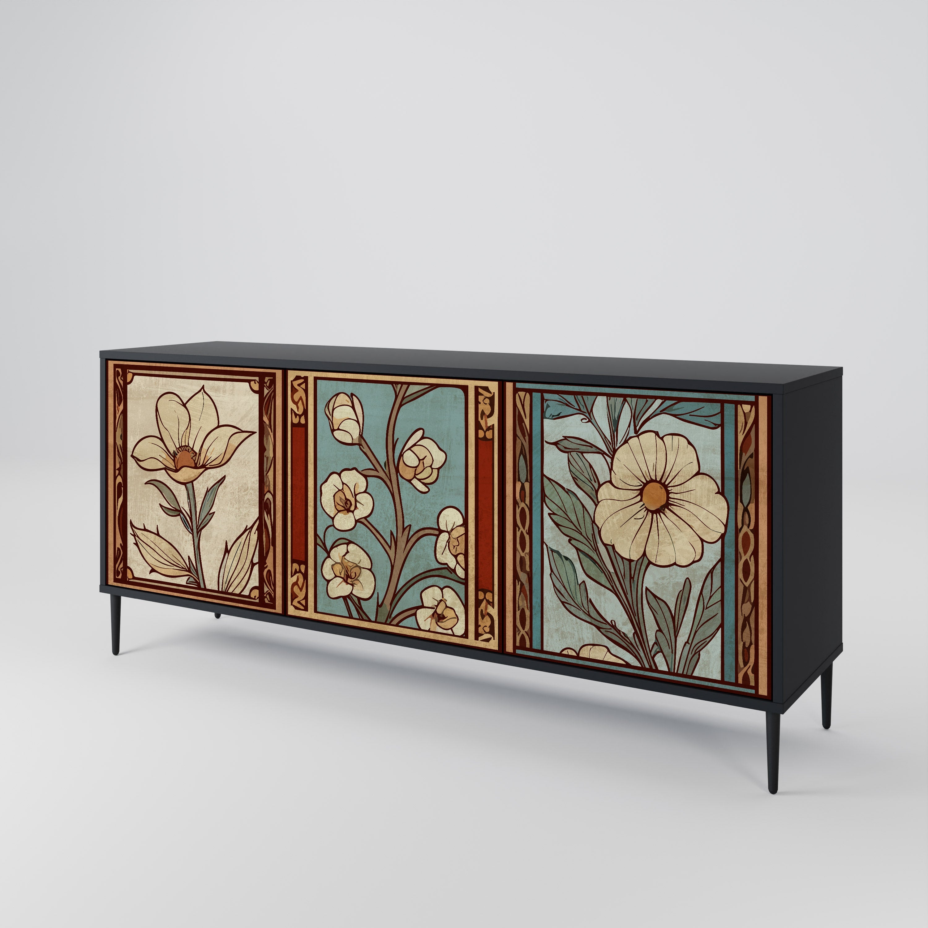 Buffet 3 portes TIMELESS FLORA finition noire