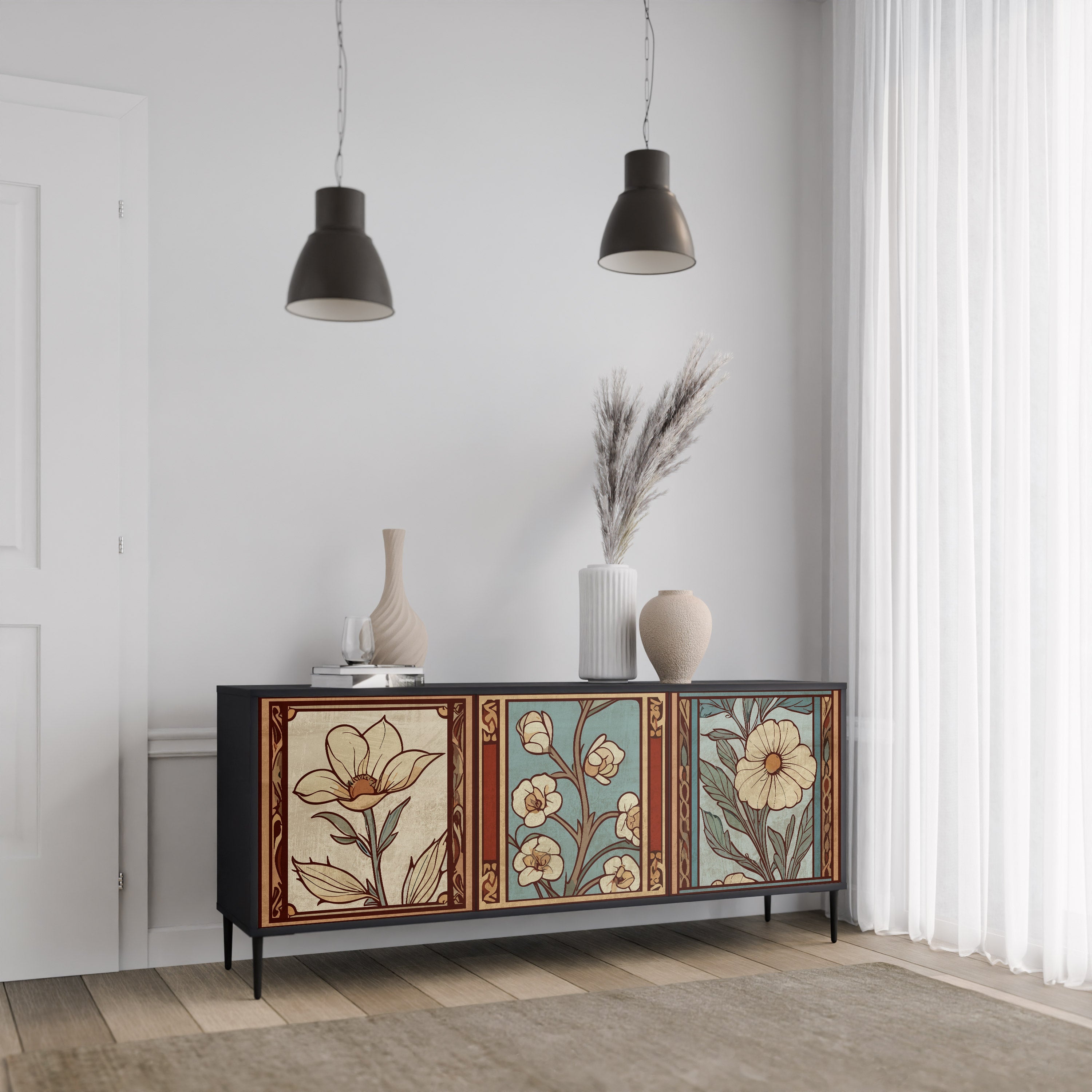 Buffet 3 portes TIMELESS FLORA finition noire