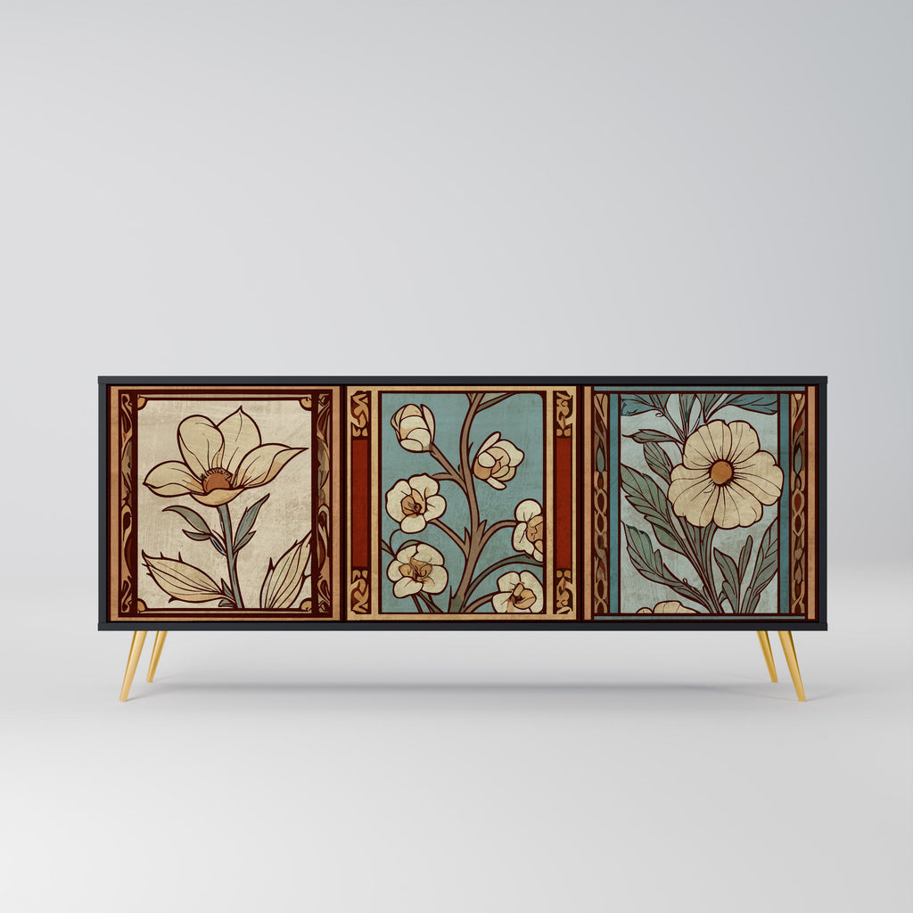 Buffet 3 portes TIMELESS FLORA finition noire