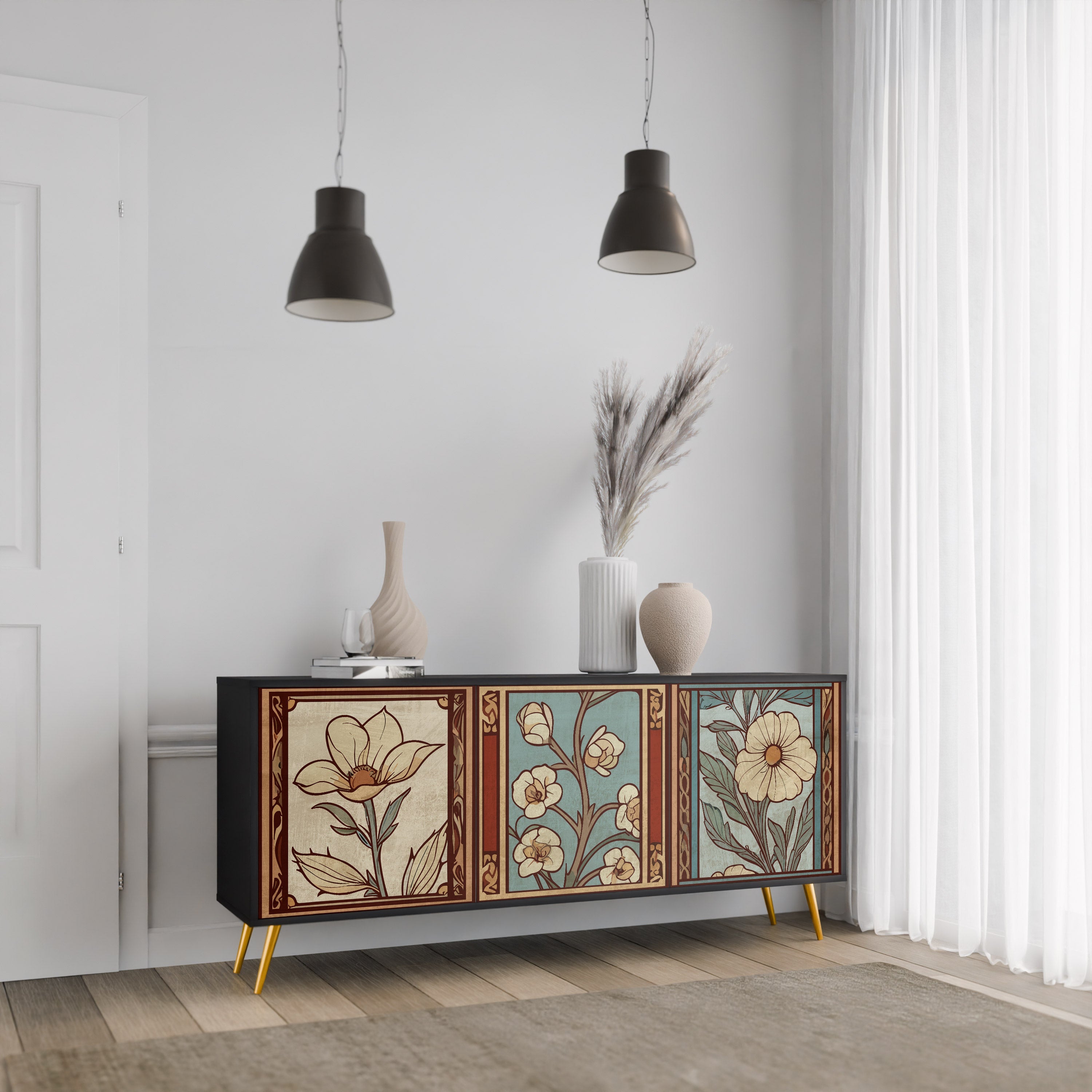 Buffet 3 portes TIMELESS FLORA finition noire