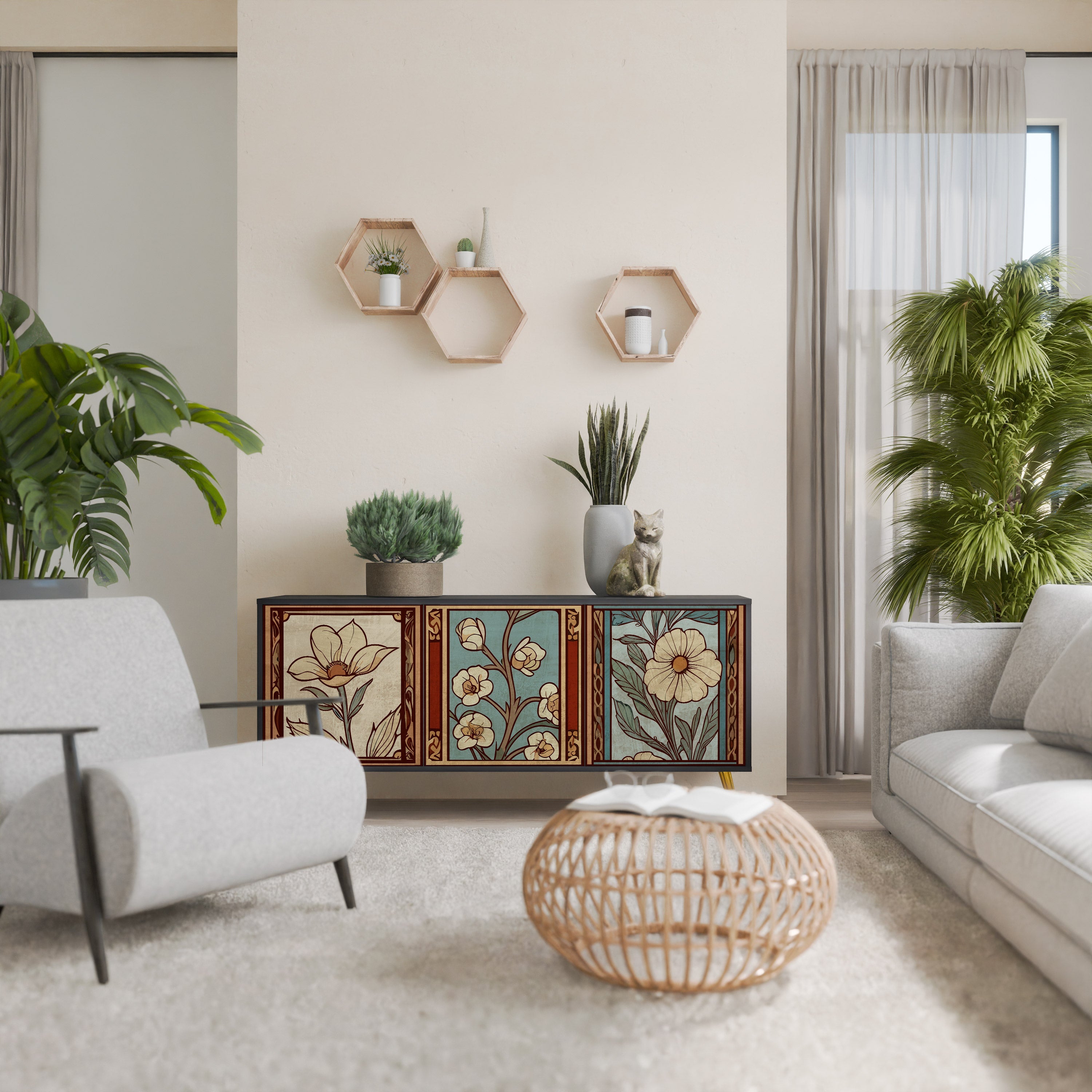 Buffet 3 portes TIMELESS FLORA finition noire