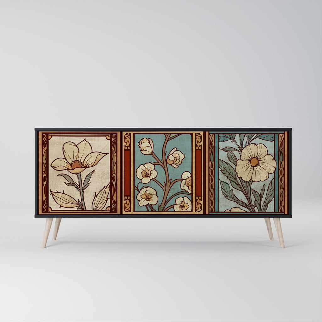 Buffet 3 portes TIMELESS FLORA finition noire