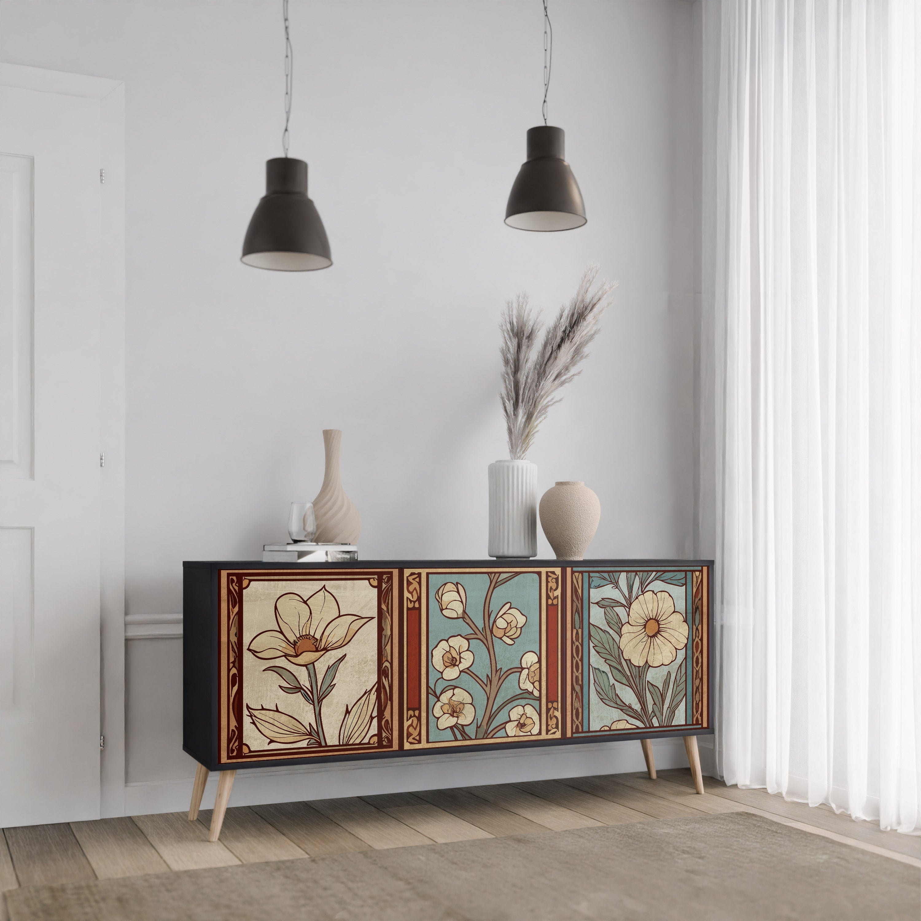 Buffet 3 portes TIMELESS FLORA finition noire