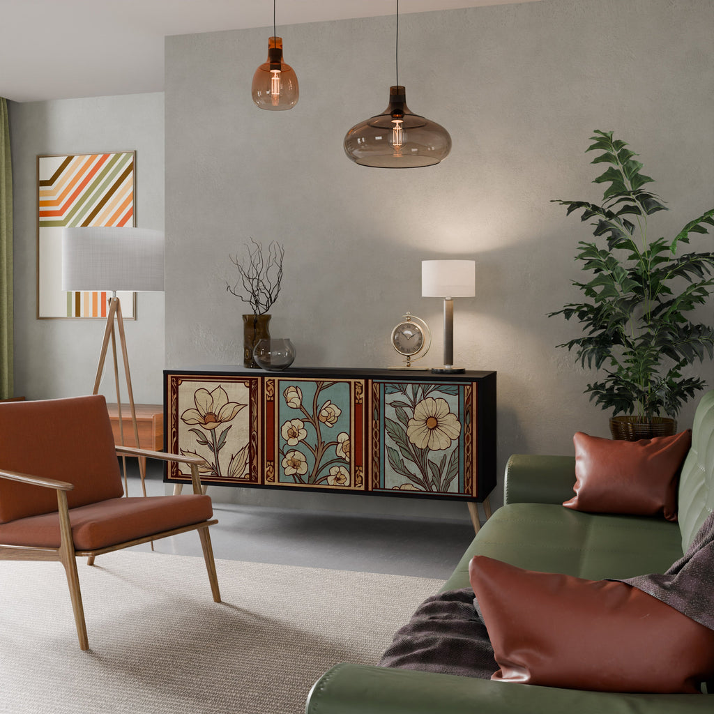 Buffet 3 portes TIMELESS FLORA finition noire