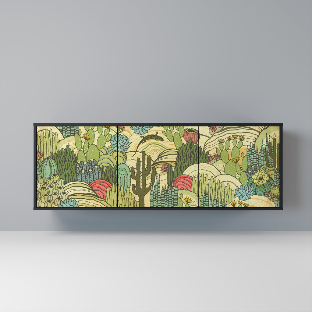 Buffet 3 portes SUCCULENTS KALEIDOSCOPE en finition noire