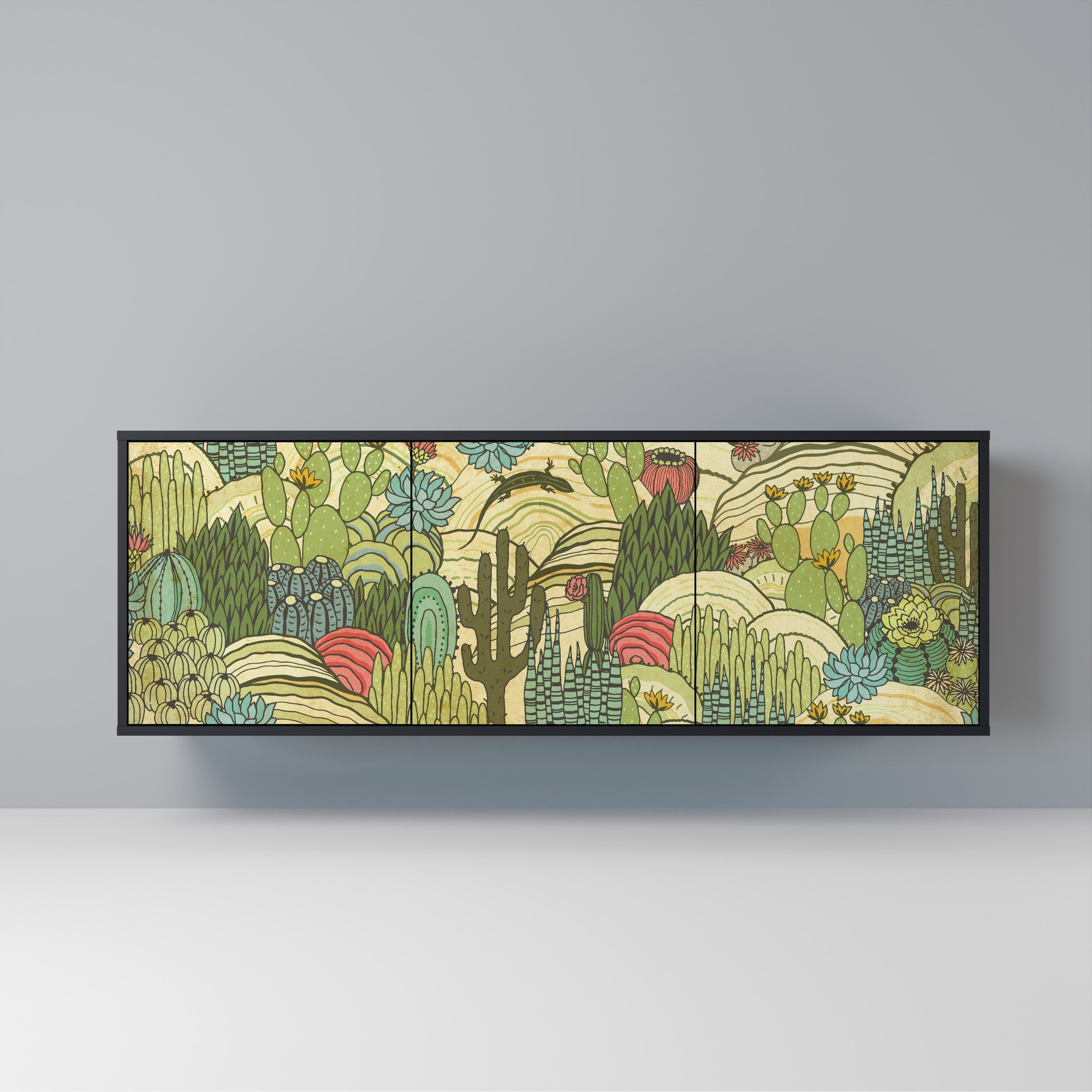 Buffet 3 portes SUCCULENTS KALEIDOSCOPE en finition noire