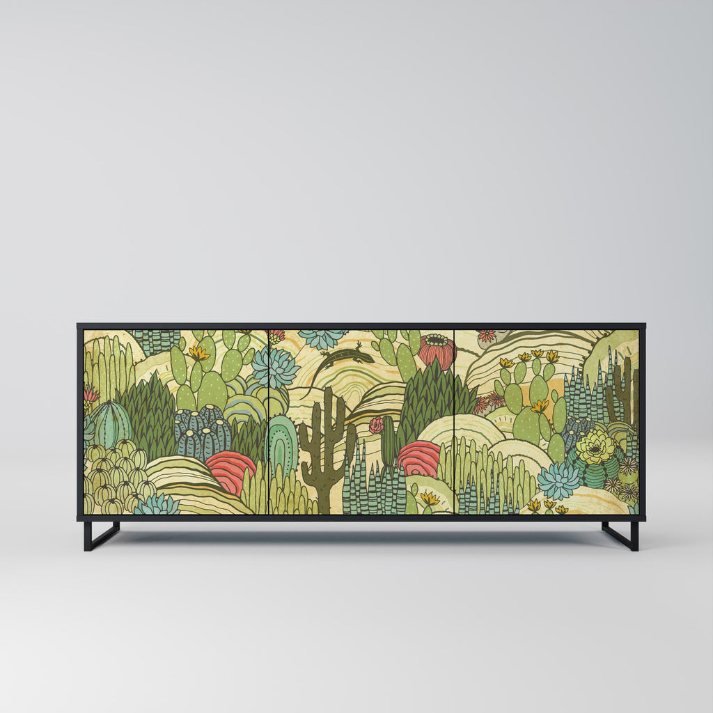 Buffet 3 portes SUCCULENTS KALEIDOSCOPE en finition noire