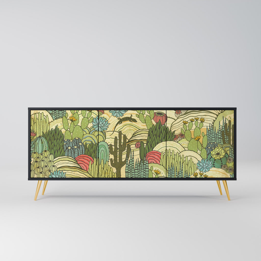 Buffet 3 portes SUCCULENTS KALEIDOSCOPE en finition noire