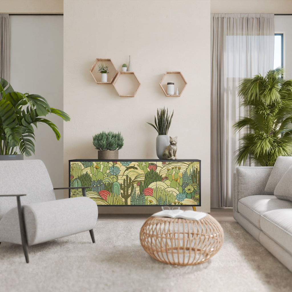 Buffet 3 portes SUCCULENTS KALEIDOSCOPE en finition noire