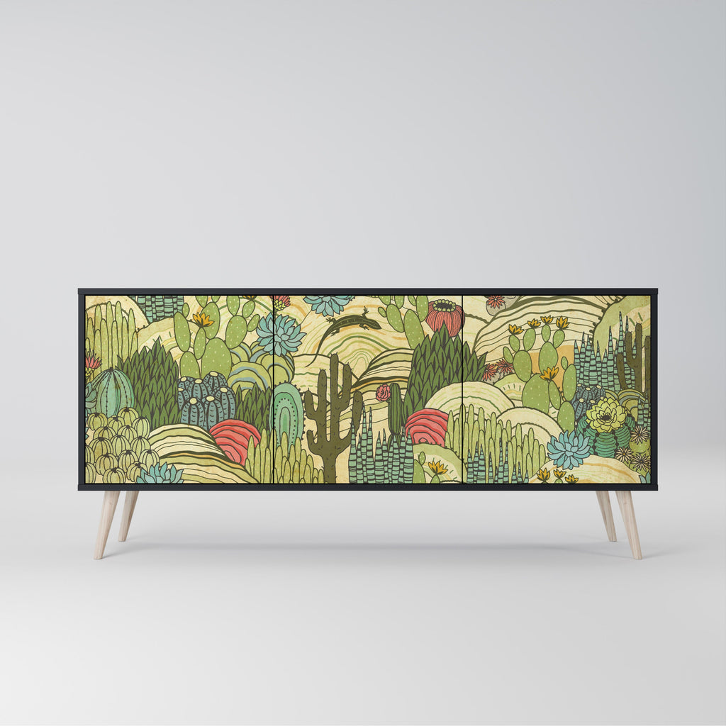 Buffet 3 portes SUCCULENTS KALEIDOSCOPE en finition noire