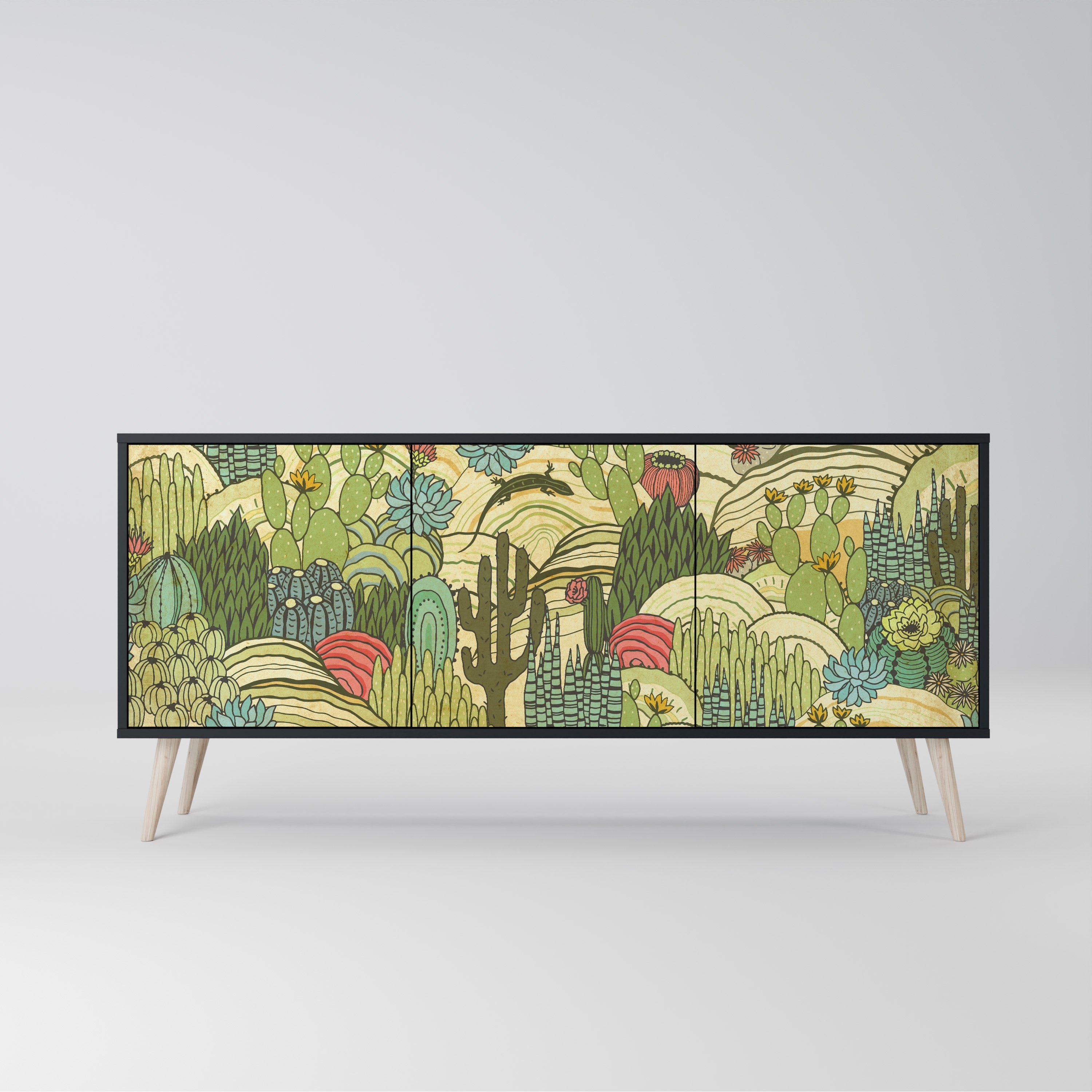 Buffet 3 portes SUCCULENTS KALEIDOSCOPE en finition noire