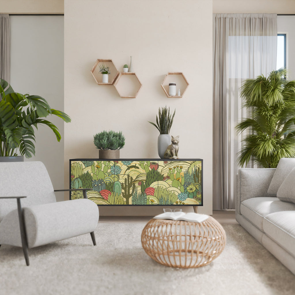 Buffet 3 portes SUCCULENTS KALEIDOSCOPE en finition noire