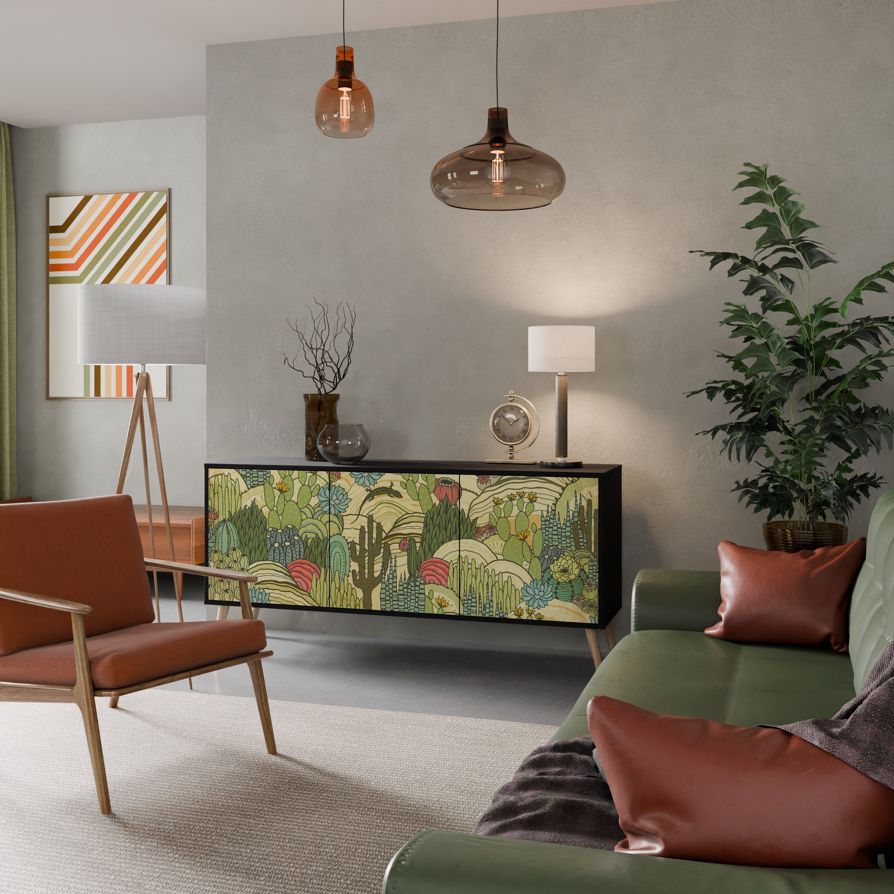 Buffet 3 portes SUCCULENTS KALEIDOSCOPE en finition noire