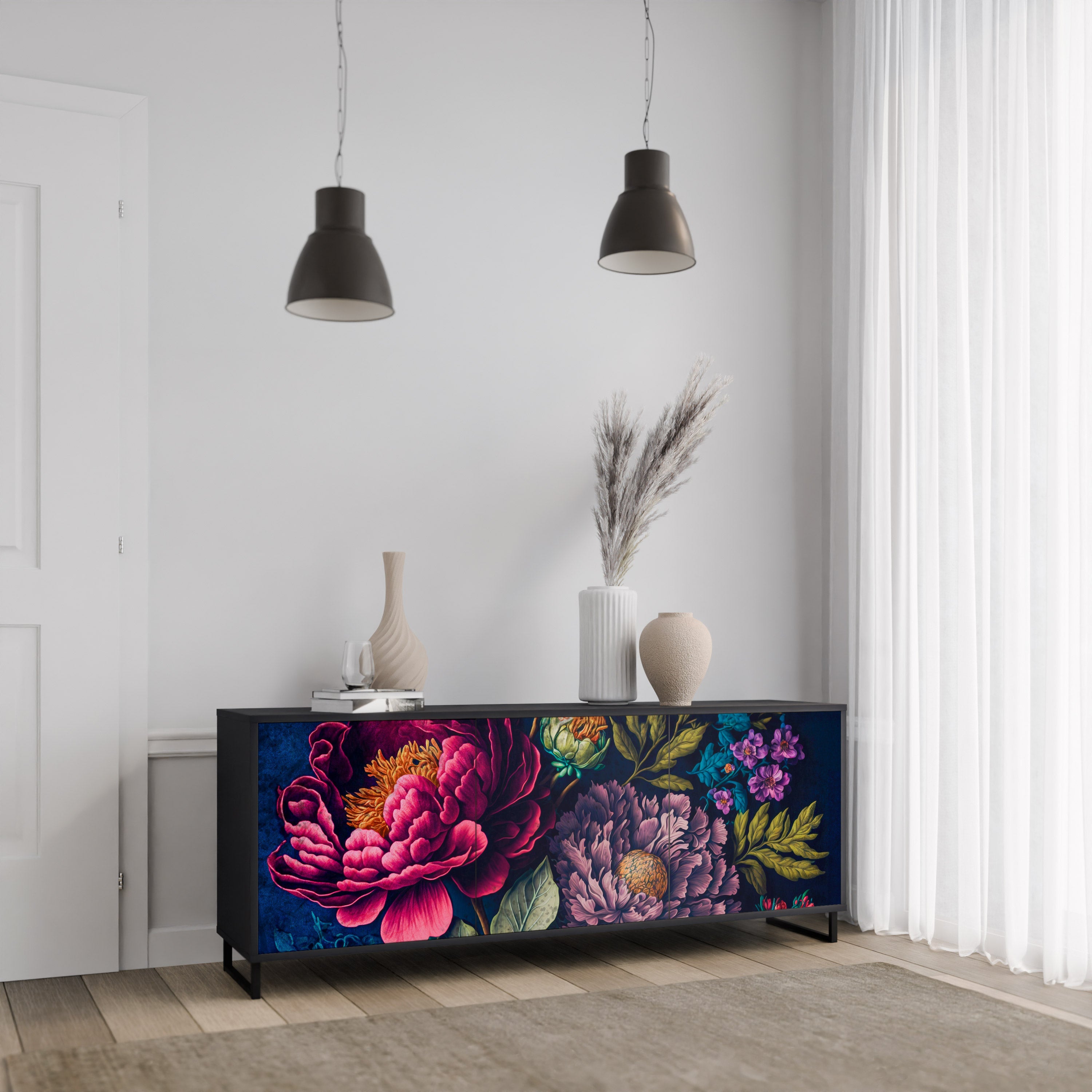 Buffet 3 portes BLOOMING ELEGANCE finition noire